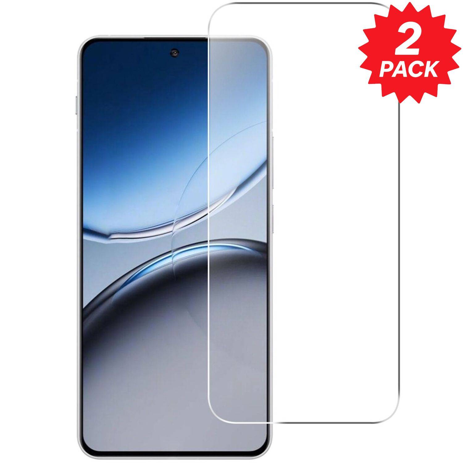 Displayschutzfolie für Smartphones, die über einem Telefondisplay angebracht ist, mit einem roten Badge „2er-PACK