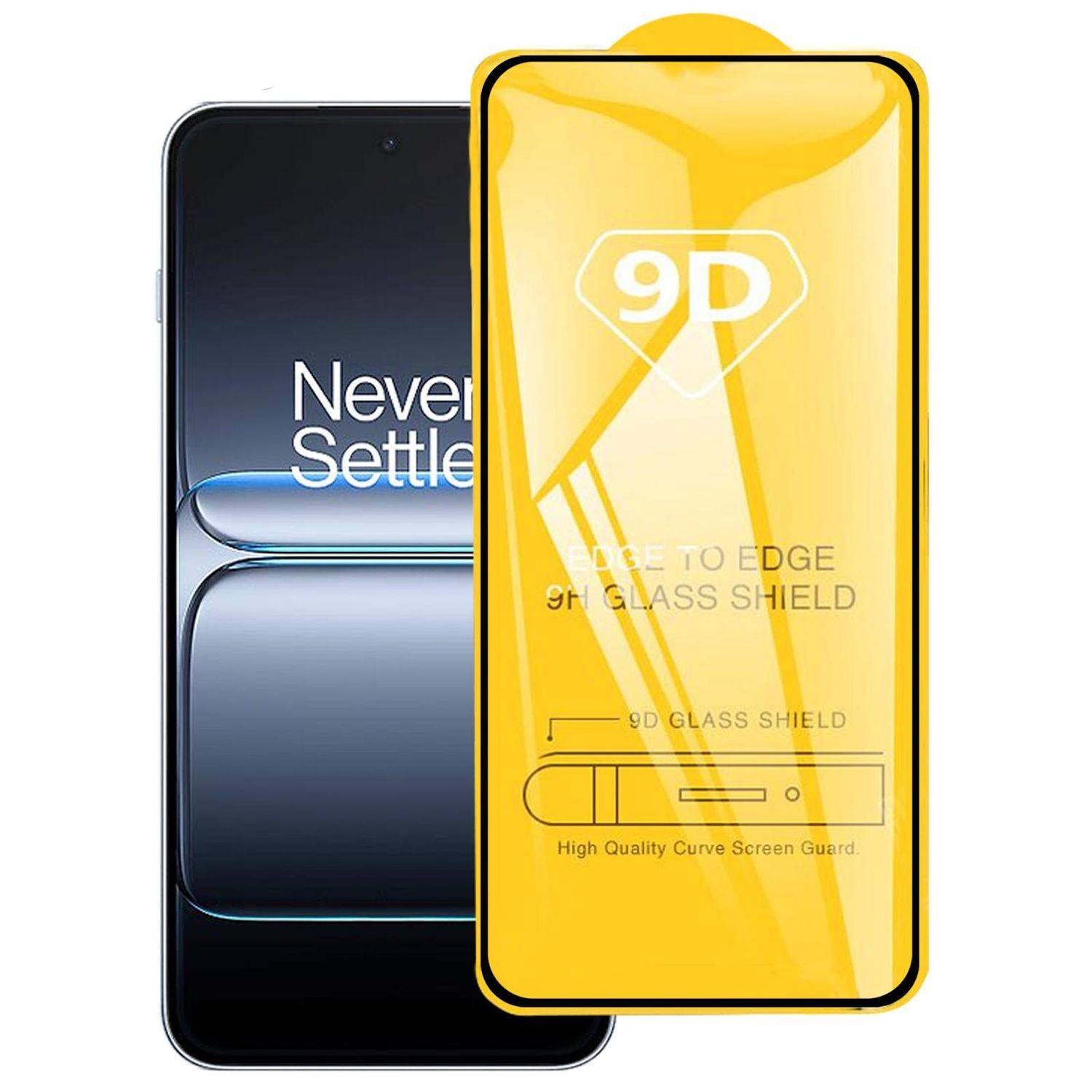 Zwei Smartphones werden gezeigt, eines mit „Never Settle