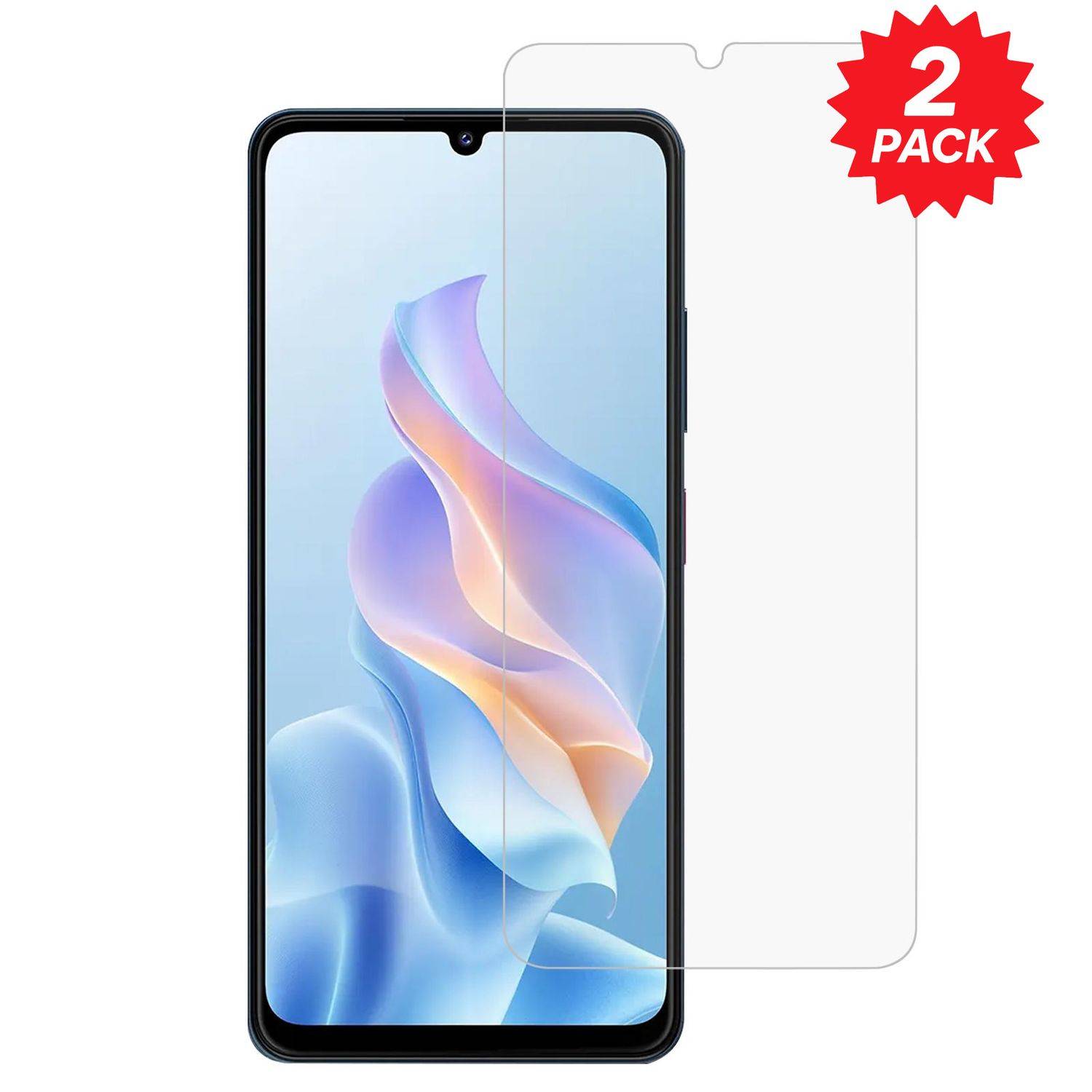 Smartphone-Displayschutzfolie, über einem Telefon ausgerichtet gezeigt, mit der Bezeichnung „2er-Pack