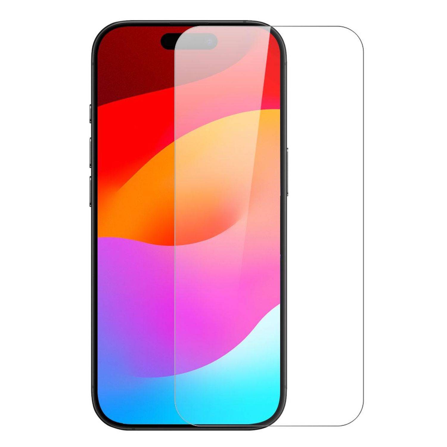 Smartphone-Display mit einer klaren Displayschutzfolie, die über der Vorderseite des Telefons angebracht ist.