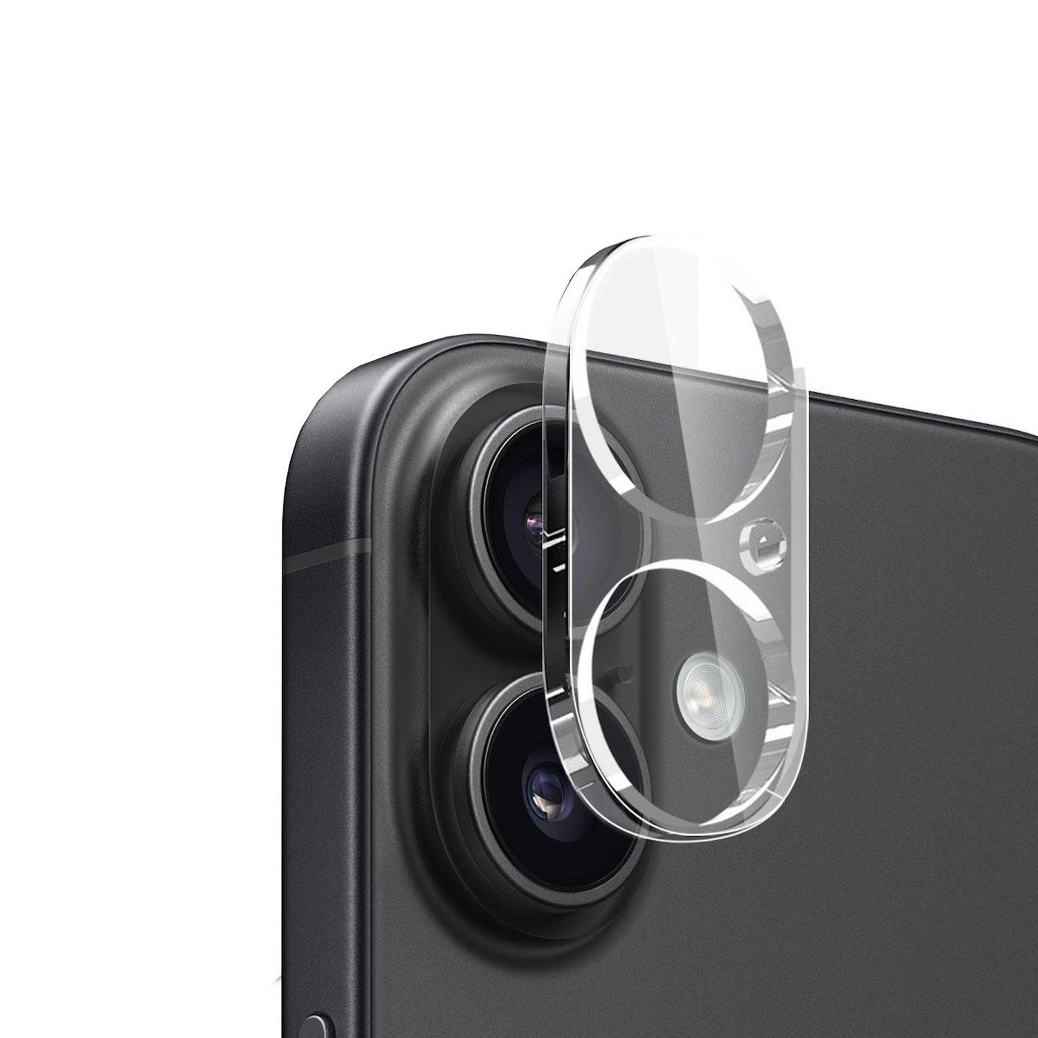 Nahaufnahme eines Smartphone-Dual-Rückfahrkamera mit einer transparenten Schutzlinsenabdeckung, die über dem Kameramodul ausgerichtet ist.
