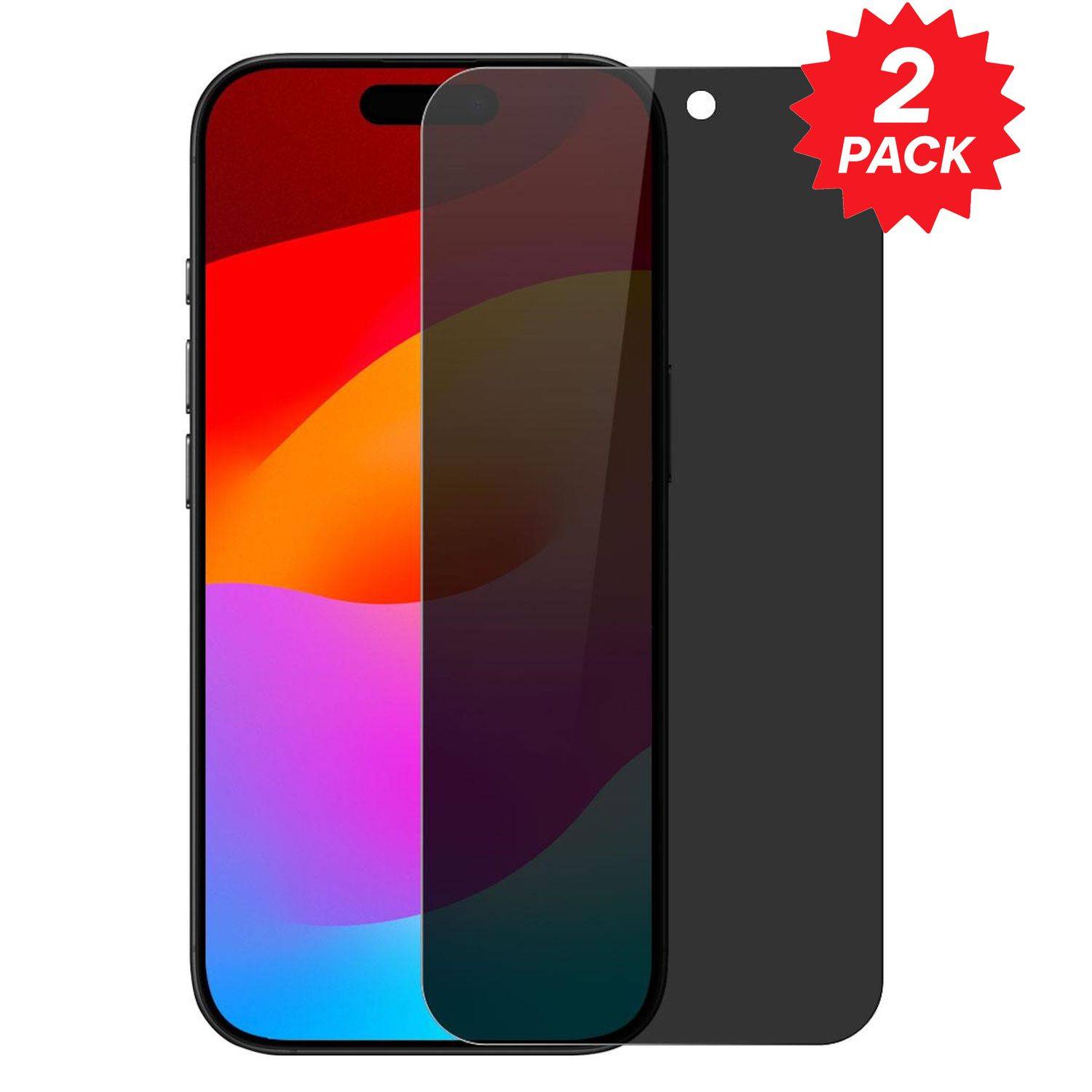 Smartphone-Displayschutz von vorne und hinten gezeigt, mit einem roten „2ER-PACK