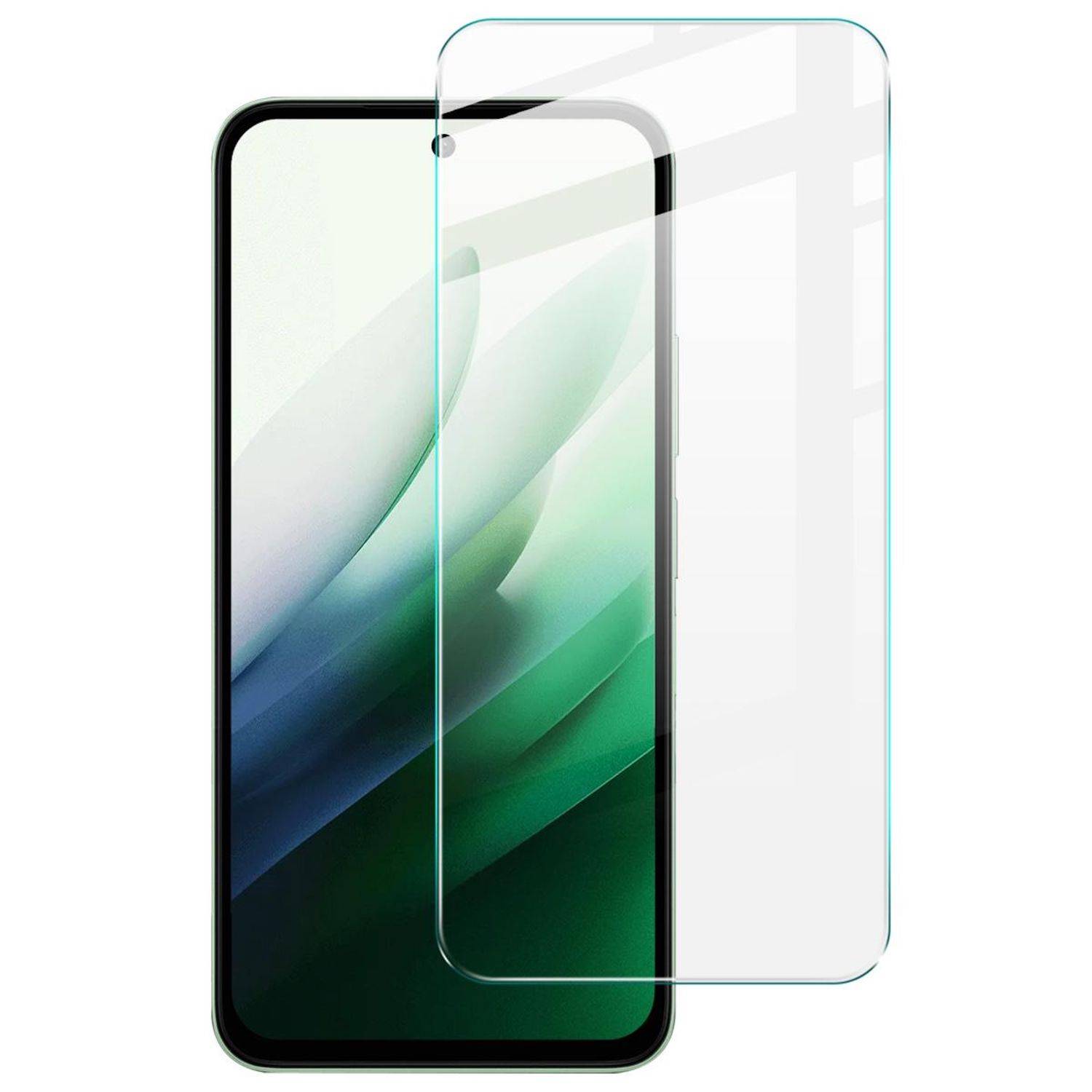 Smartphone-Vorderansicht mit einer klaren Schutzfolie, die über dem Display angebracht ist.