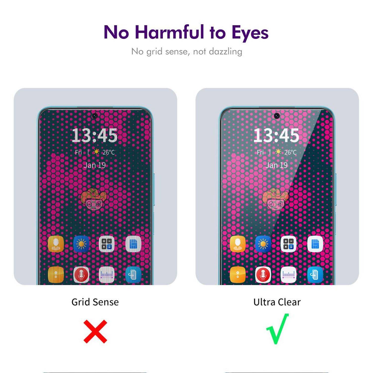 Vergleichsgrafik mit dem Titel „Schonend für die Augen