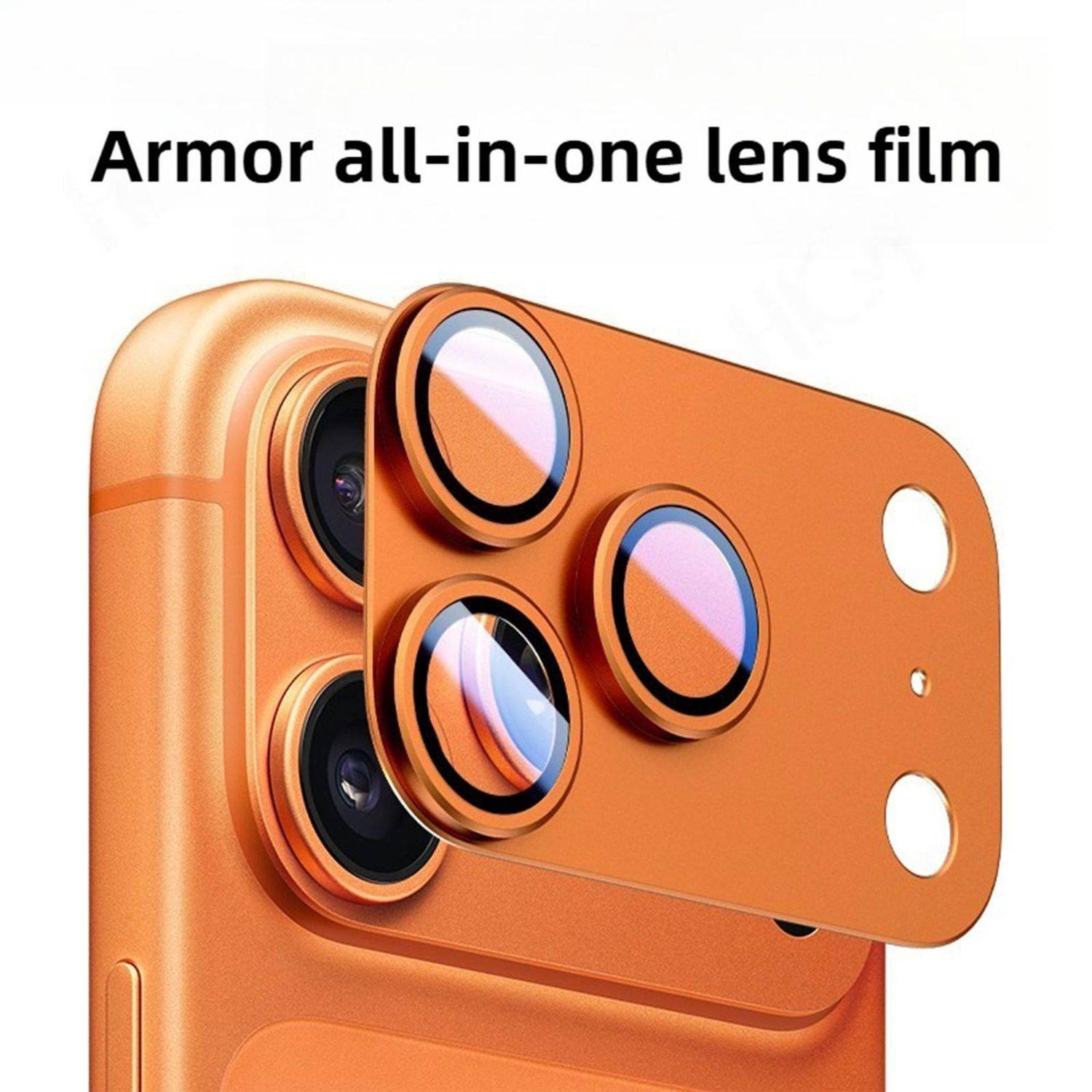 Oranger Kameraobjektiv-Schutzfilm mit der Bezeichnung „Armor All-in-One-Objektivfilm