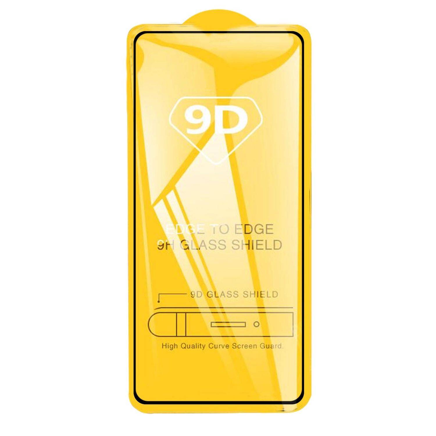 Gelber 9D randloser Glasbildschirmschutz mit „9D