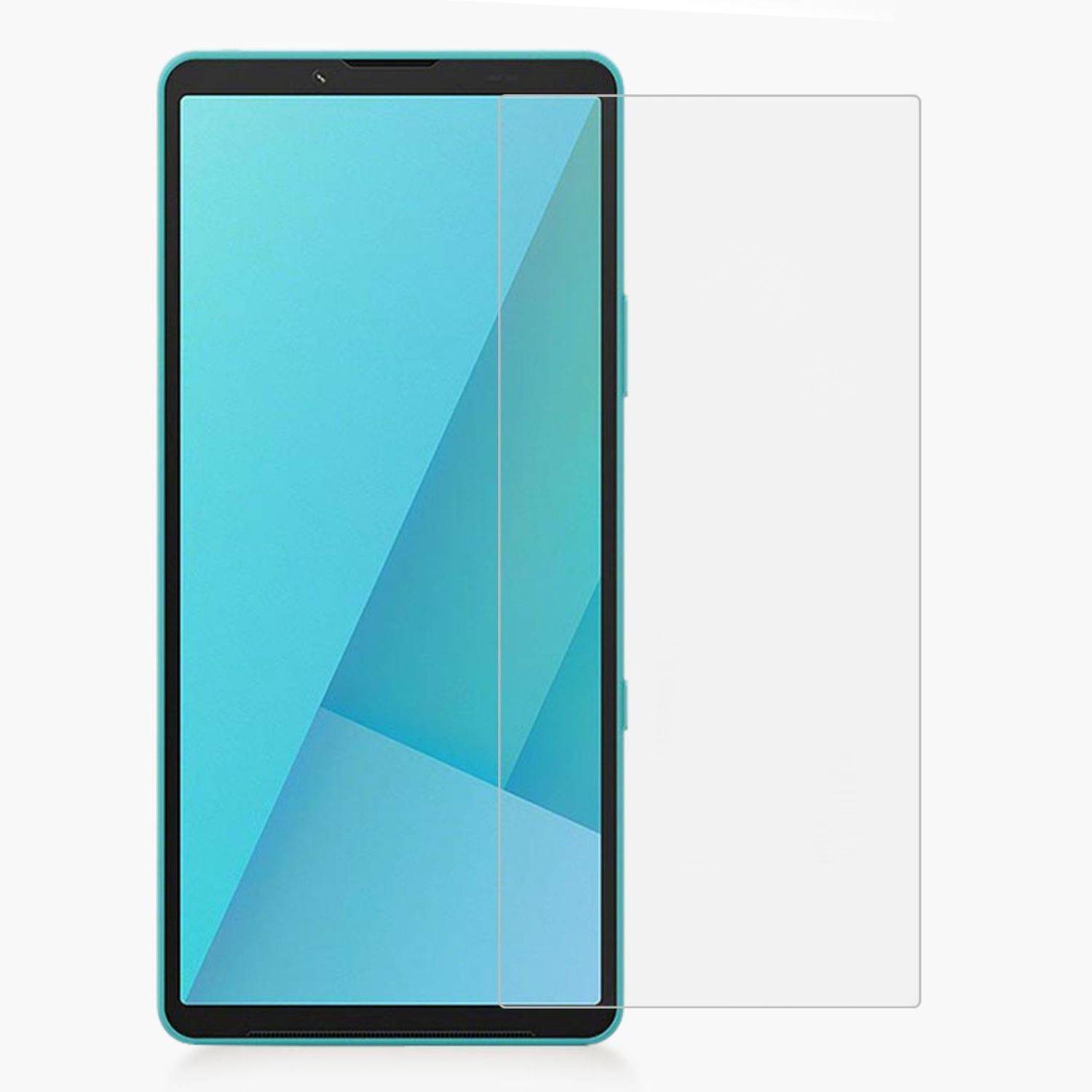 Vorderansicht eines Smartphones mit einer transparenten Displayschutzfolie, die über dem Display ausgerichtet ist und die Platzierung des Schutzfilms zeigt.