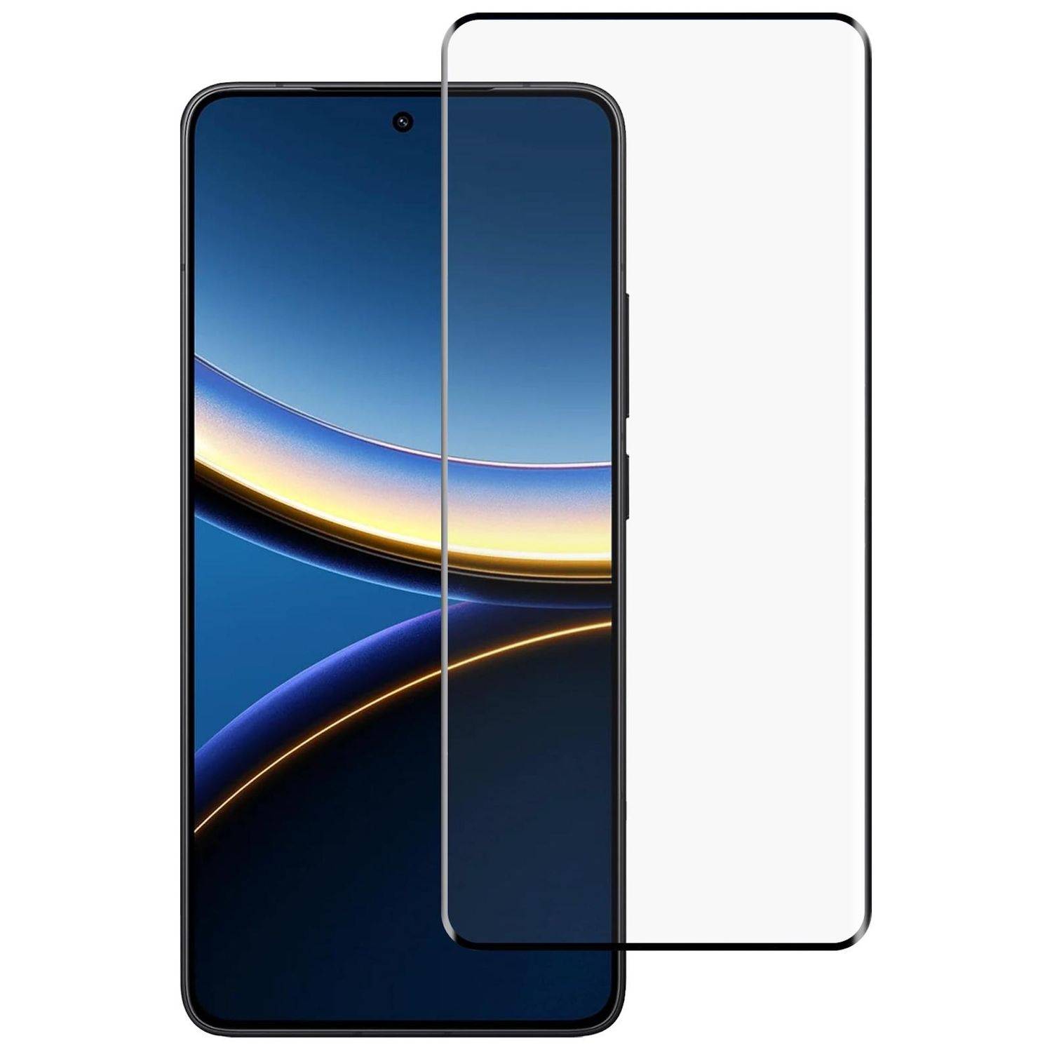 Smartphone-Vorderansicht mit einem klaren Schutzfolienschutz, der über dem Display ausgerichtet angezeigt wird.