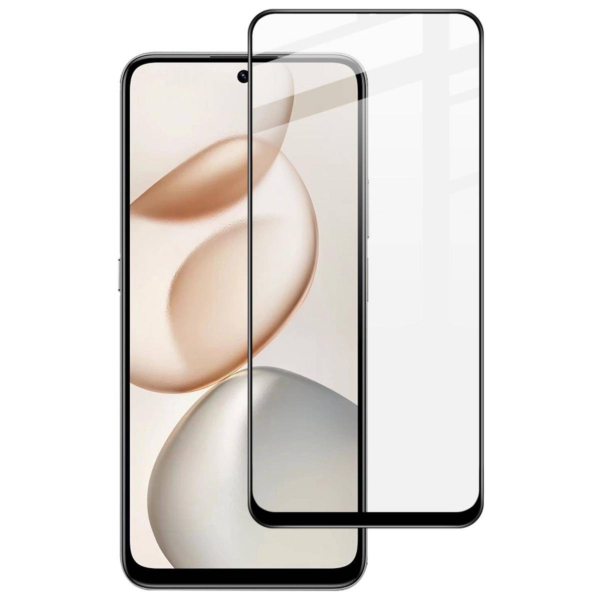 Zwei sich überlappende Smartphone-Bildschirme, einer zeigt das Display und einer zeigt eine klare Displayschutzfolie oder Gehäusevorderplatte.