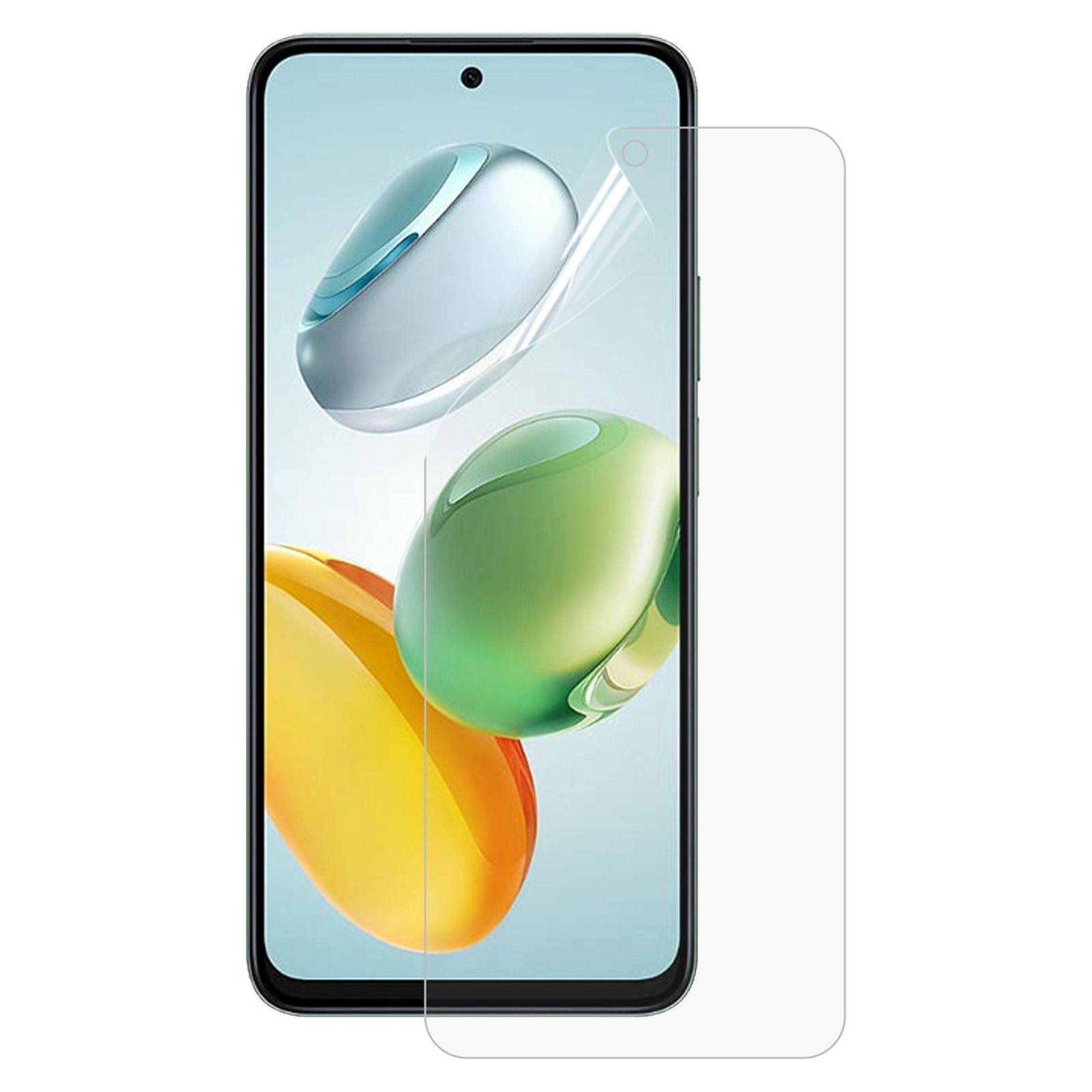 Vorderansicht eines Smartphones mit einer transparenten Schutzfolie, die über dem Display angebracht ist.