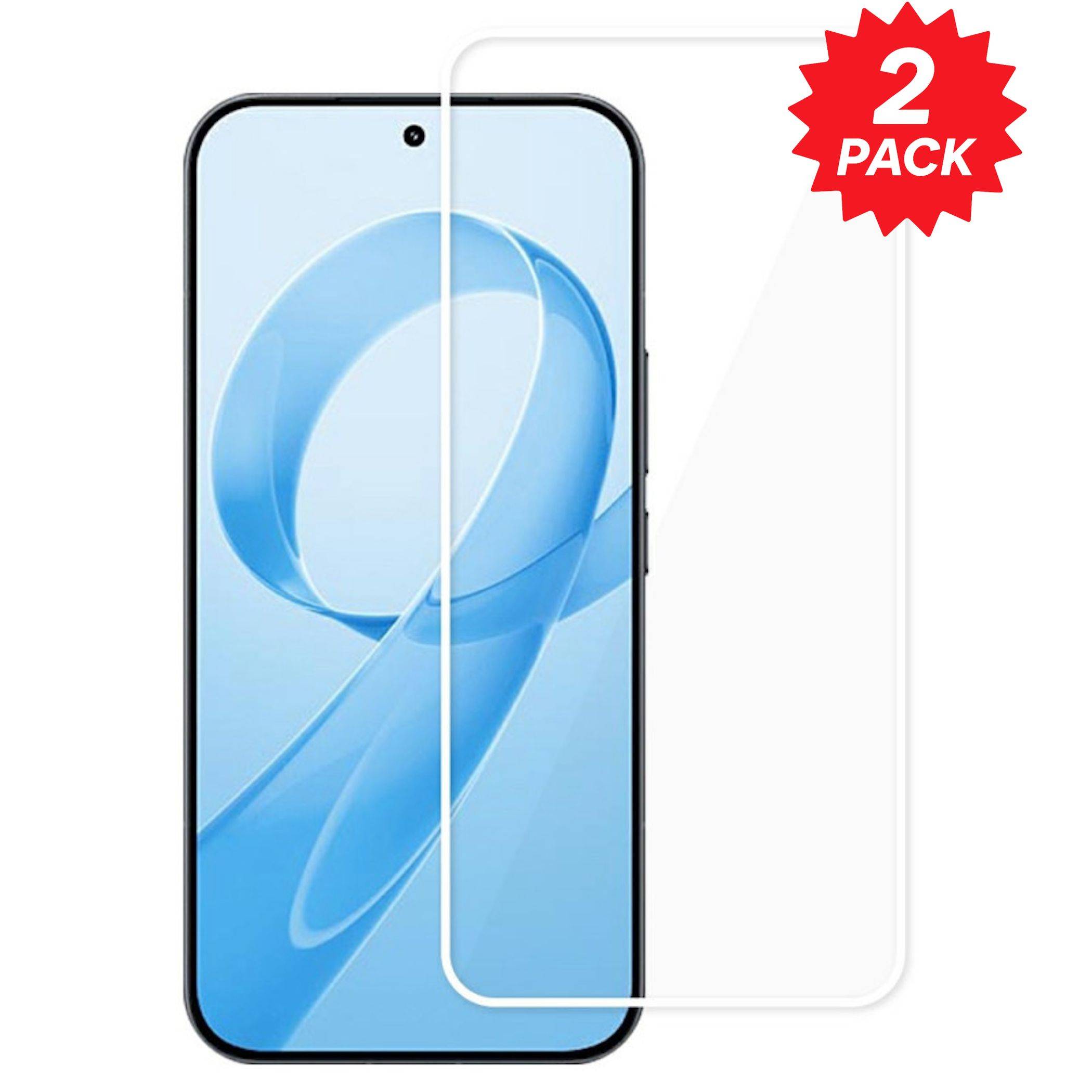 Smartphone mit einer transparenten Displayschutzfolie, die über dem Display ausgerichtet ist, mit der Bezeichnung „2ER-PACK