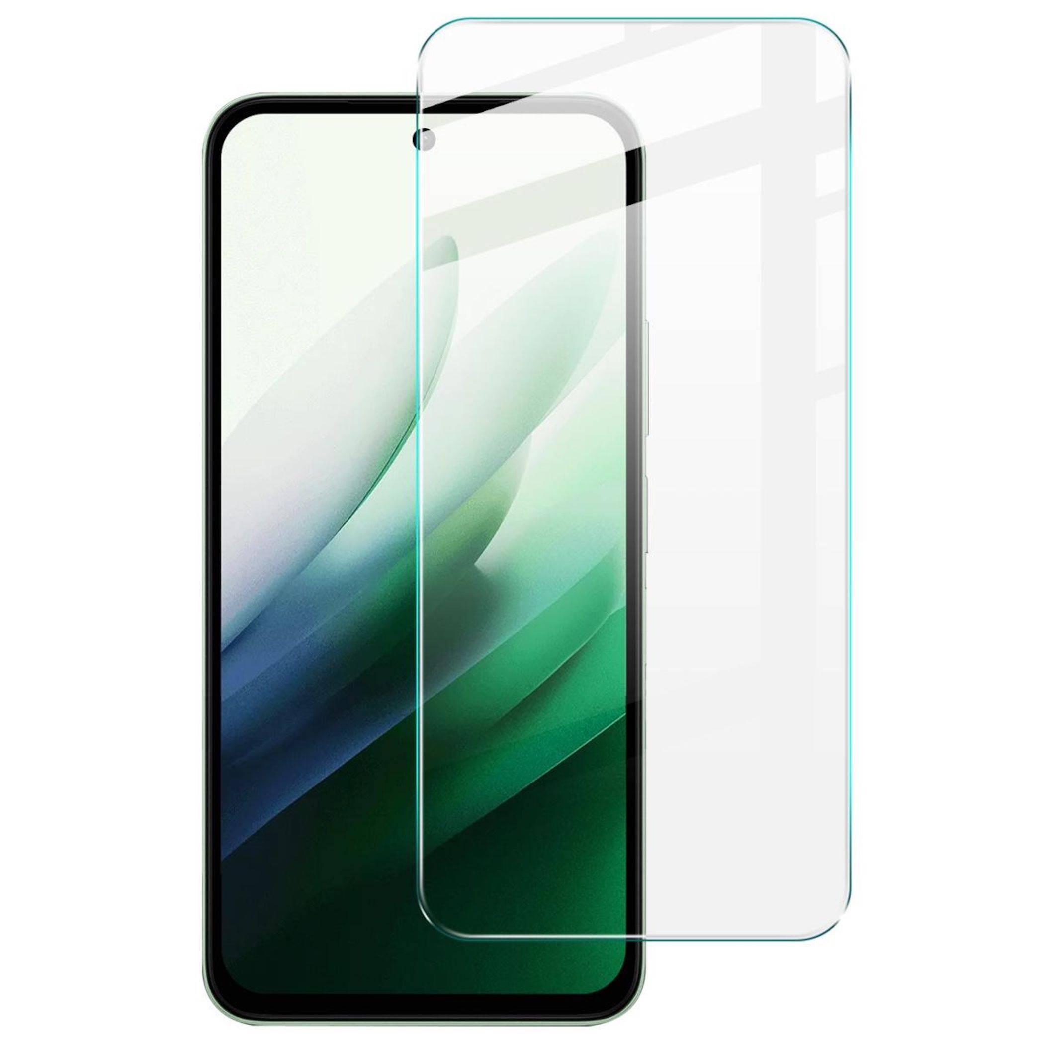 Smartphone mit einer transparenten Schutzfolie, die vor dem Display angebracht ist.
