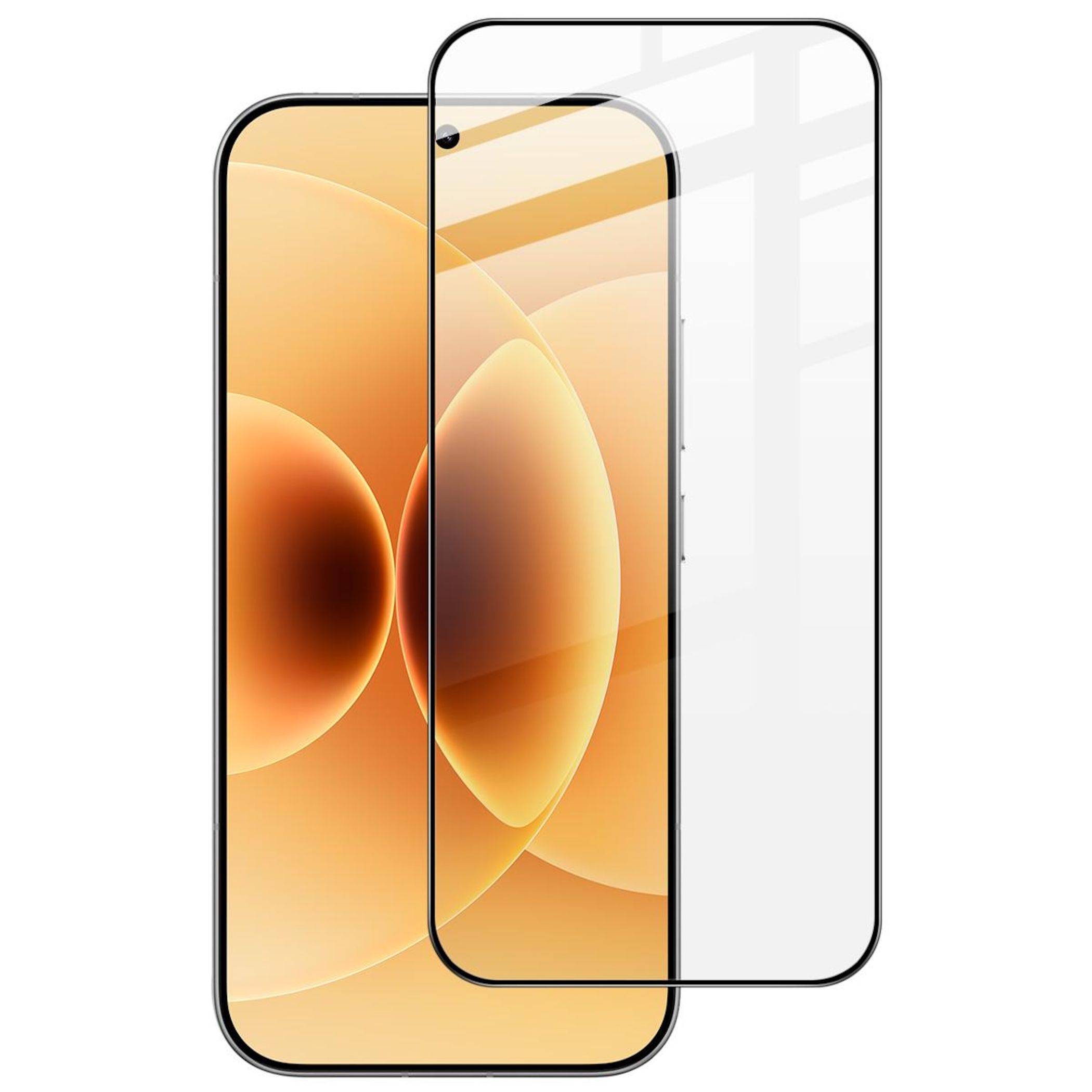 Zwei sich überlappende Smartphone-Displayschutzfolien, eine mit zentriertem Punch-Hole-Display und die andere eine einfache transparente Platte.