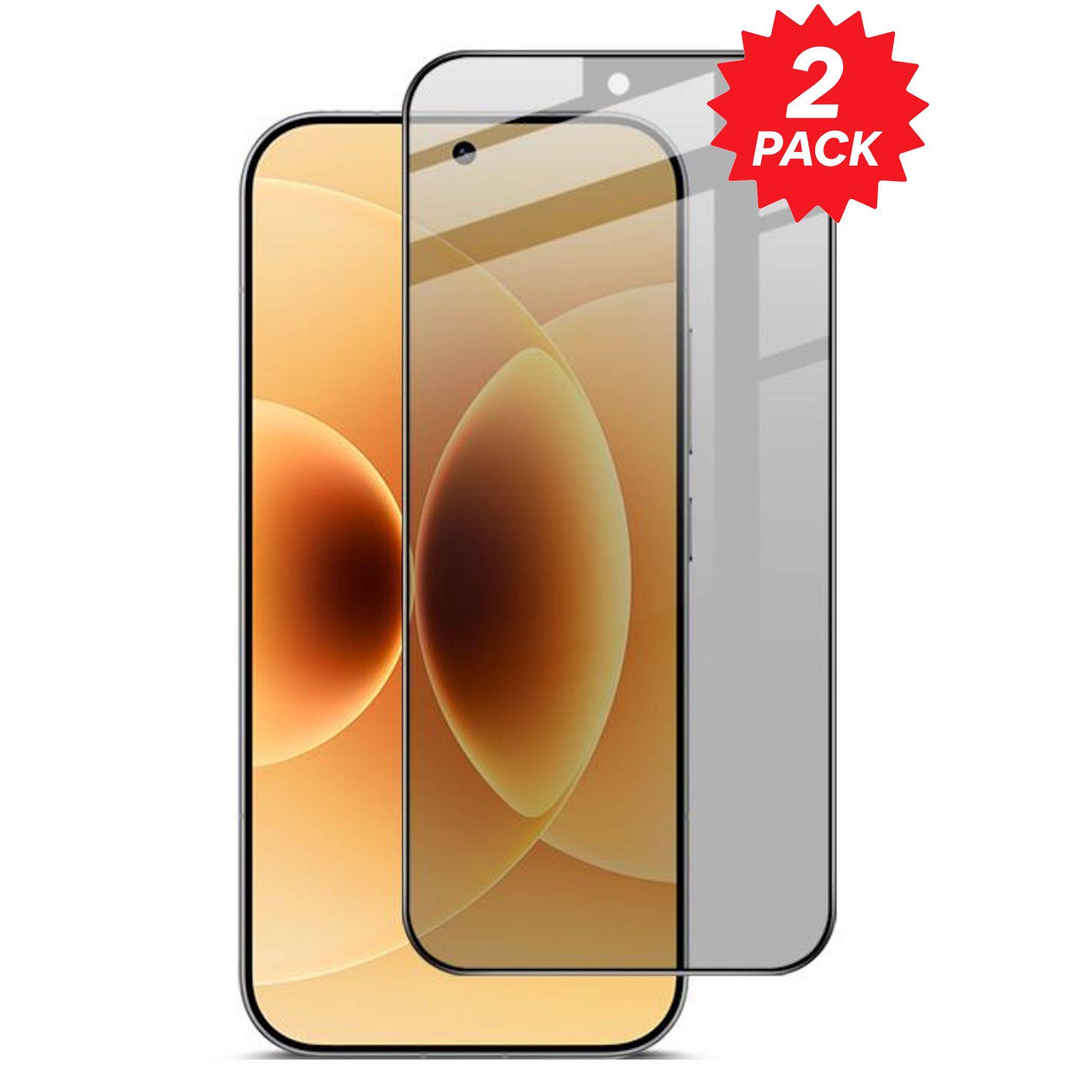 Zwei Displayschutzfolien für Smartphones auf einem Telefon gezeigt, beschriftet mit „2er PACK