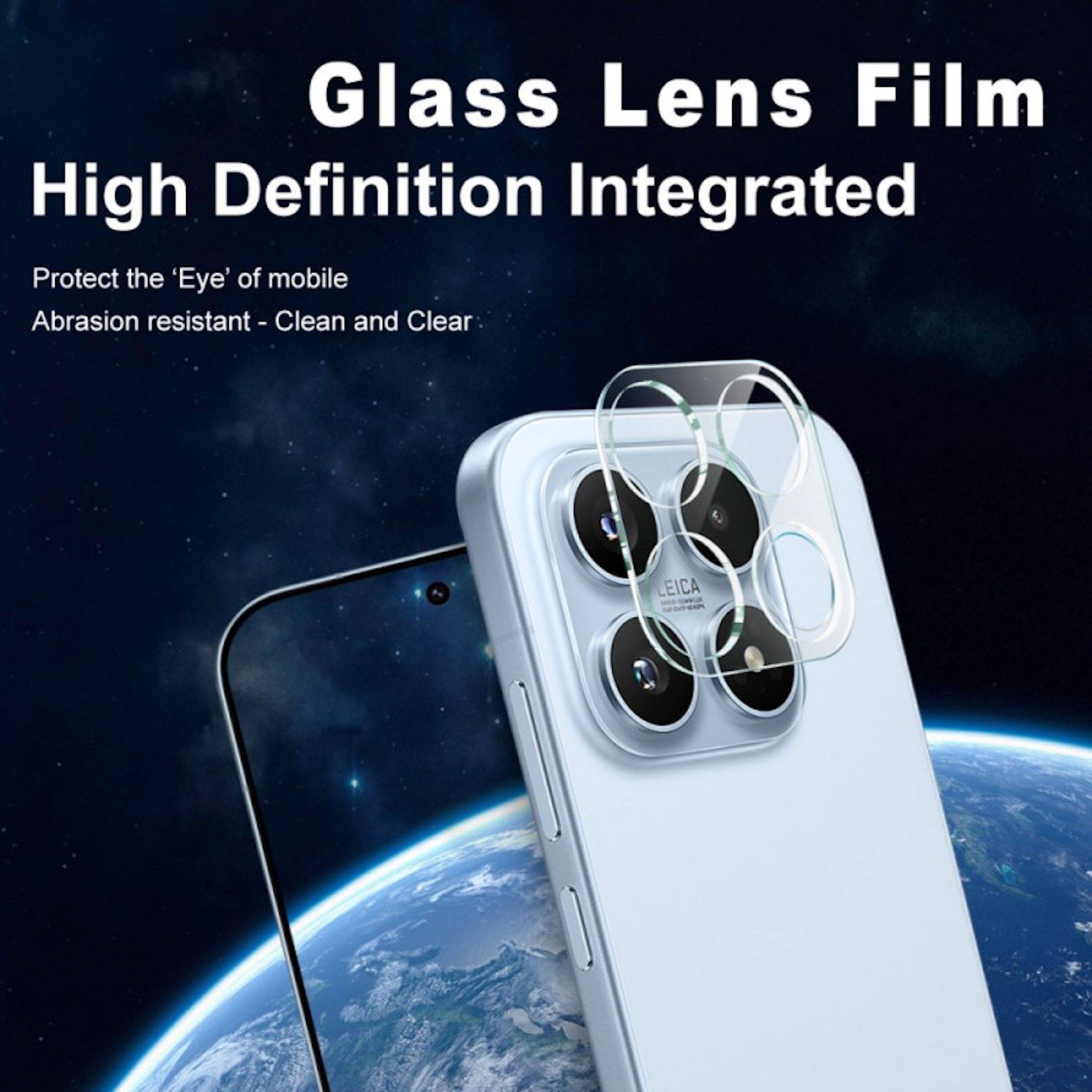 Werbebild eines Smartphone-Kameraobjektiv-Schutzes mit der Bezeichnung „Glass Lens Film