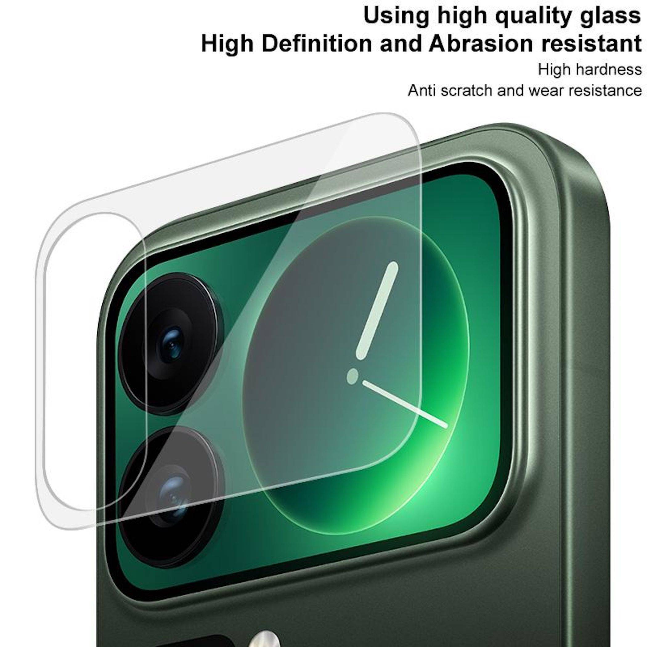 Smartphone mit transparenter gehärteter Glasbildschirm und Kameralinsen-Schutz, zeigt kratzfestes hochauflösendes Glas und duale Rückkameras.