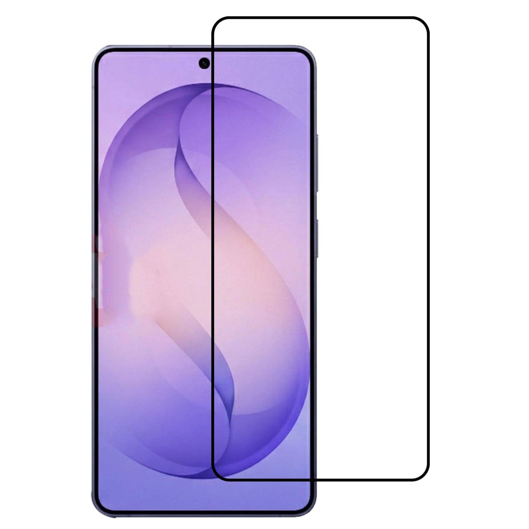 Smartphone-Vorderansicht mit einer über dem Display angebrachten Displayschutzfolie, die die Passform und die Aussparung für die Frontkamera zeigt.