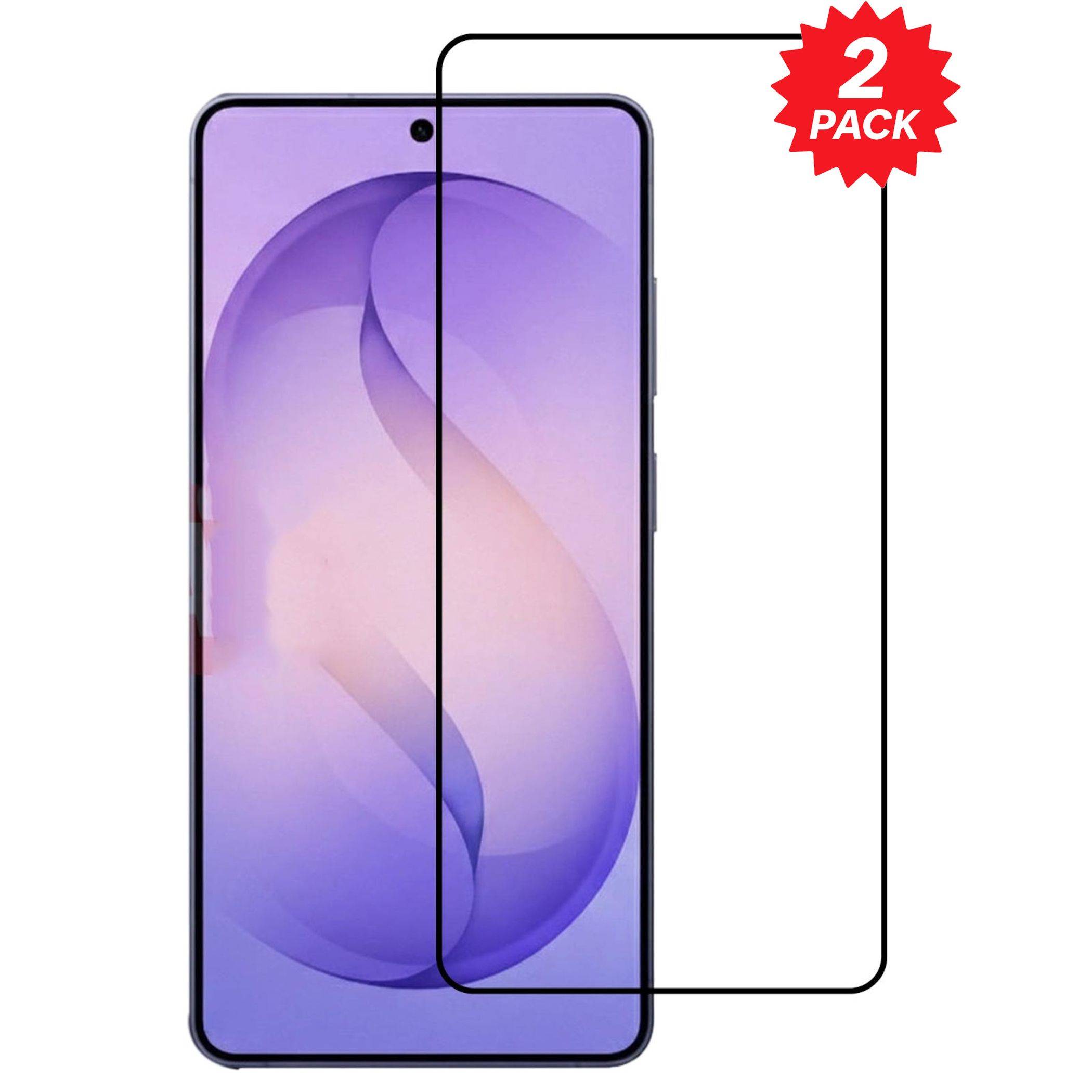 Smartphone mit angebrachtem Displayschutz, dargestellt als 2er-Pack Zubehörproduktbild.