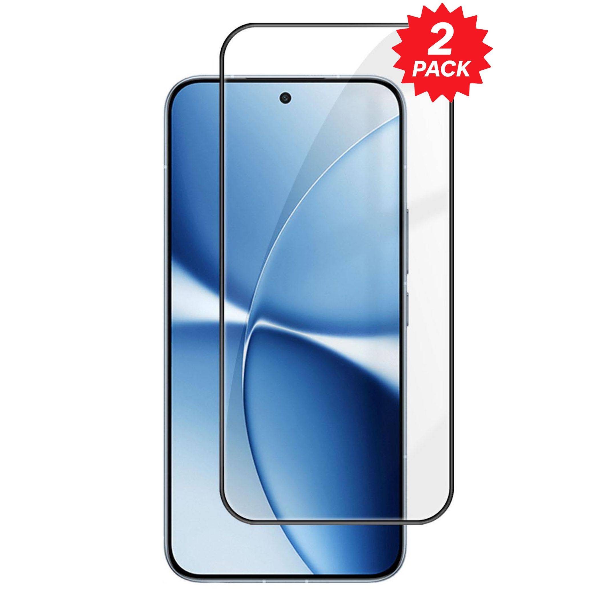 Zwei-Pack durchsichtiger Smartphone-Displayschutzfolien über einem Telefon-Mockup mit einem roten „2er-PACK