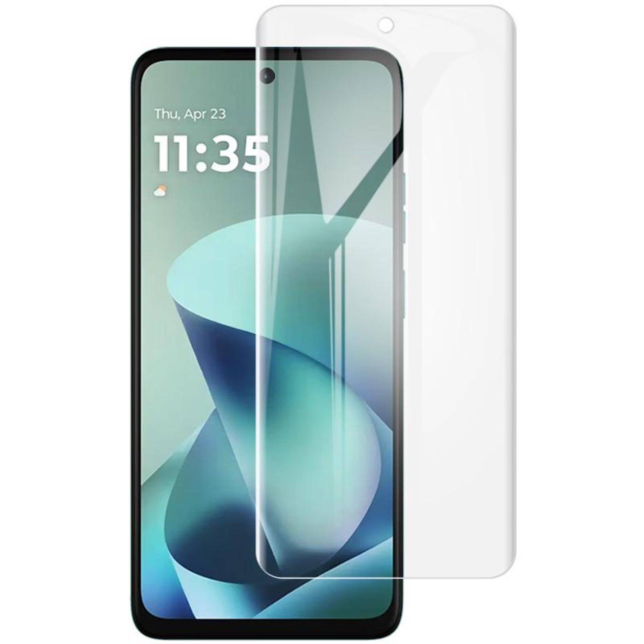Smartphone mit einer transparenten Displayschutzfolie, die über dem Display ausgerichtet ist und die Passform und Abdeckung der Schutzfolie demonstriert.