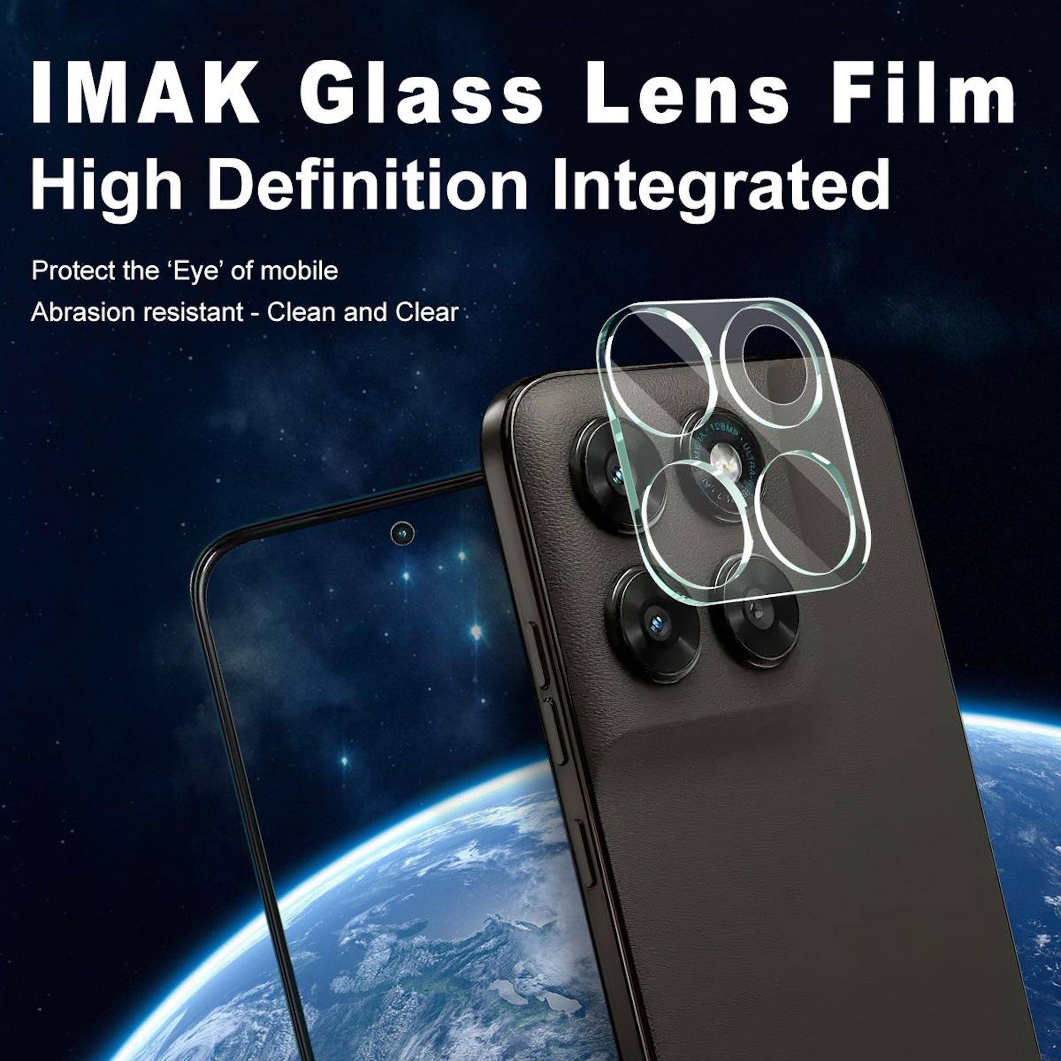 Werbebild eines iPhone-Kameralinsenschutzes mit dem Text „IMAK Glass Lens Film
