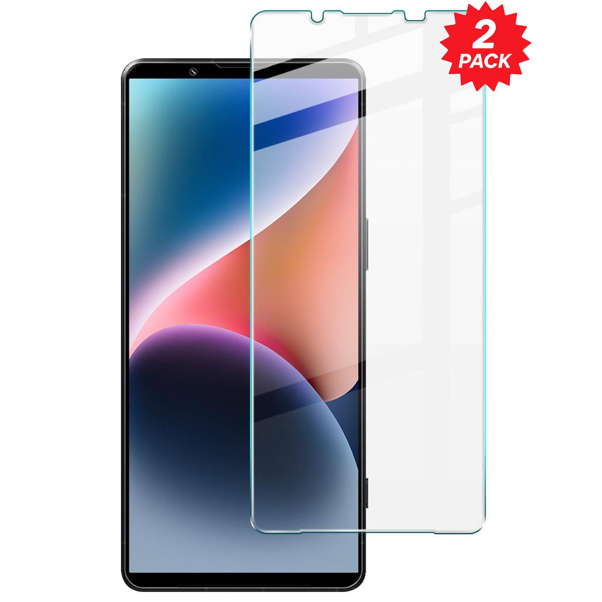 Smartphone mit zwei klaren Displayschutzfolien, gekennzeichnet mit „2ER-PACK