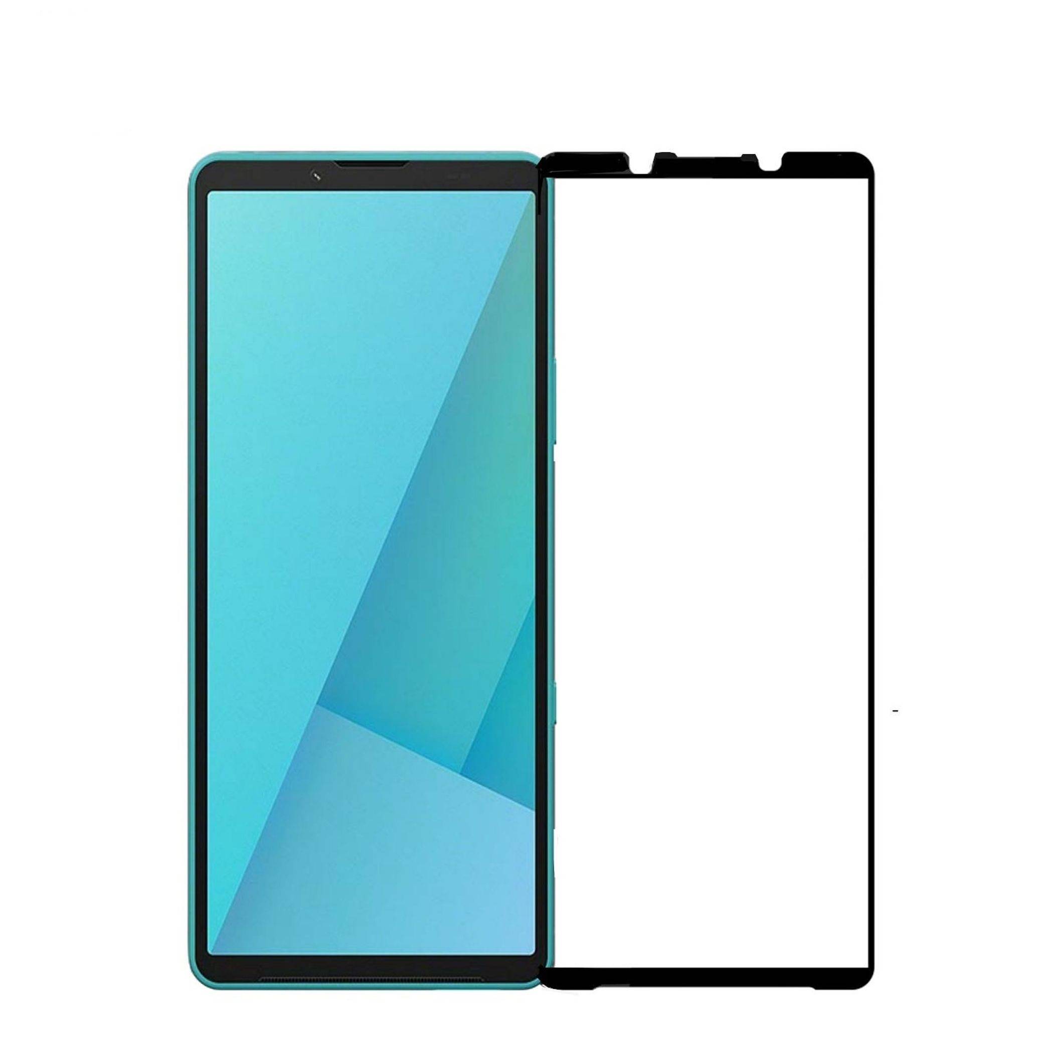 Smartphone-Displayschutzfolien-Set auf einem Telefon gezeigt, mit einer türkisfarbenen Anzeige und einem klaren vorderen Glassschutz mit schwarzer Umrandung.