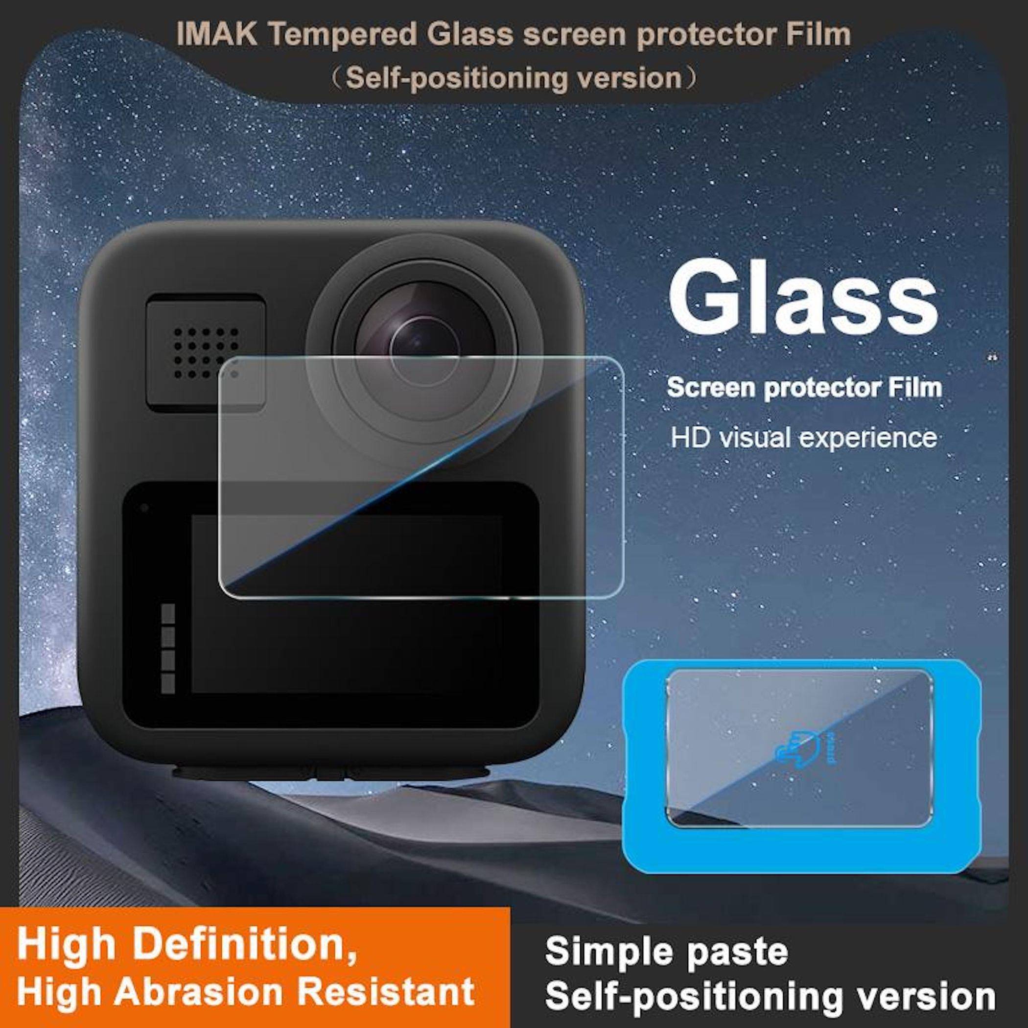 IMAK gehärteter Glaskamera-Displayschutz, dargestellt als transparente selbstpositionierende Schutzfolie mit der Aufschrift 
