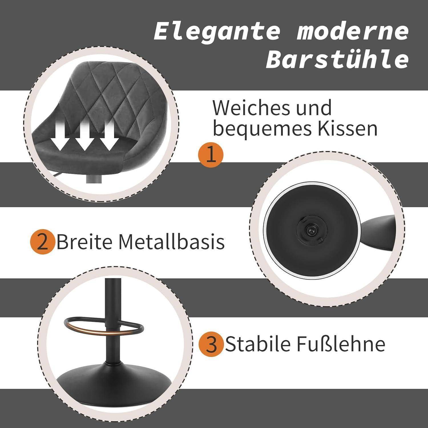 Infografik eines eleganten modernen Barhockers mit weichem, bequemem Kissen, breiter Metallbasis und stabilem Fußstütze.