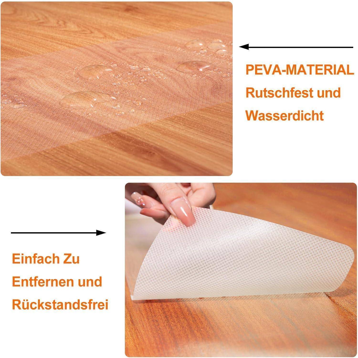 Deutsches Produktgrafik mit einer PEVA-Matte, die rutschfest und wasserdicht ist und sich leicht ohne Rückstände entfernen lässt.