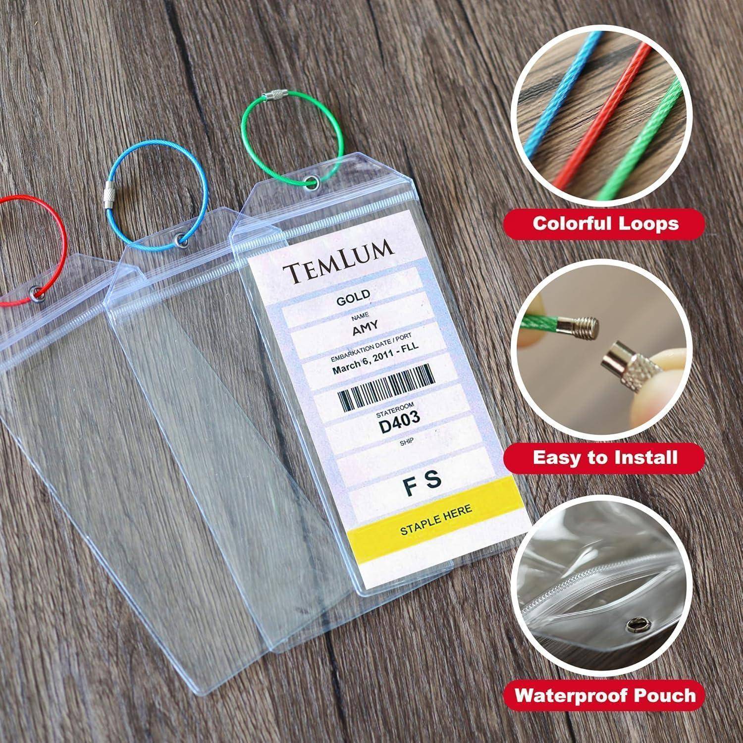 Temlum 9er-Set Gepäckanhänger für Kreuzfahrten, Inklusive 6 Stück Wasserfeste Kofferanhänger und 3 Stück Ausweishülle mit Band Ausziehbar Lanya