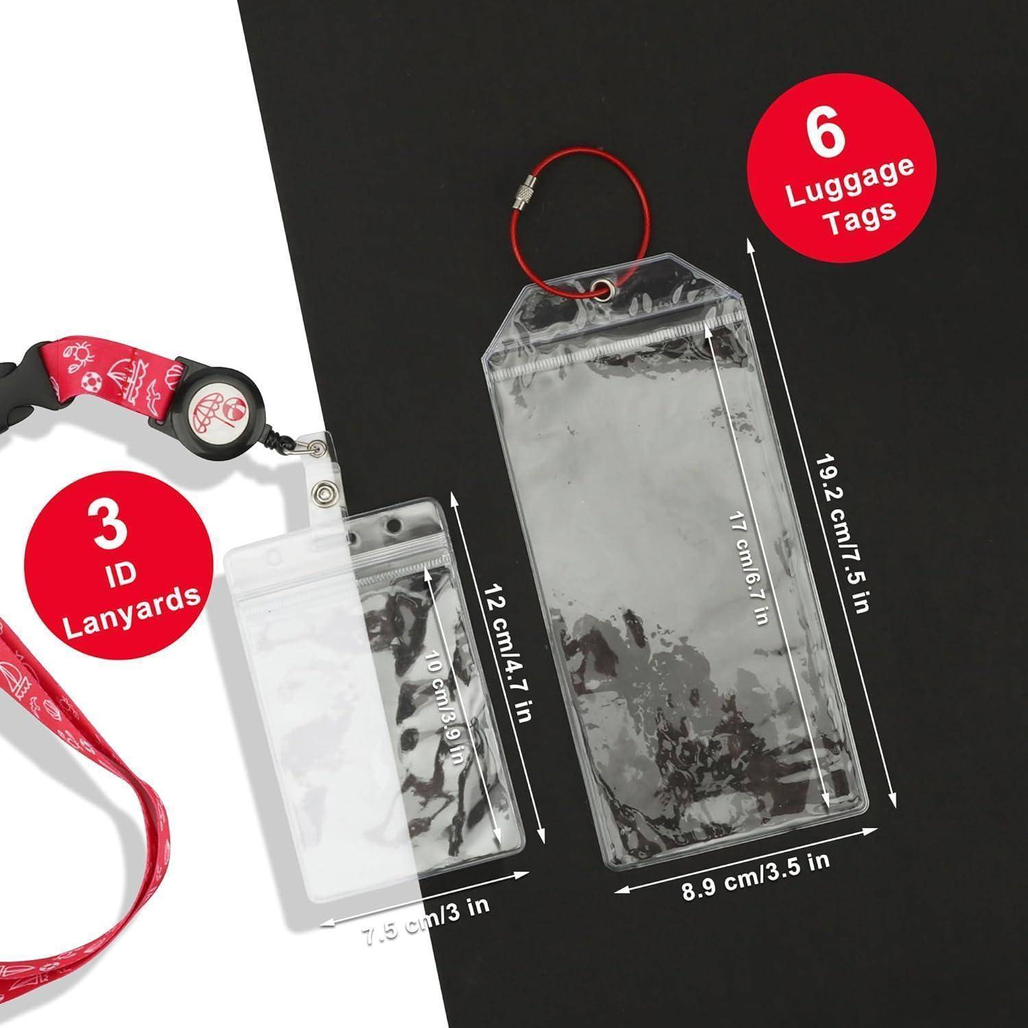 Temlum 9er-Set Gepäckanhänger für Kreuzfahrten, Inklusive 6 Stück Wasserfeste Kofferanhänger und 3 Stück Ausweishülle mit Band Ausziehbar Lanya