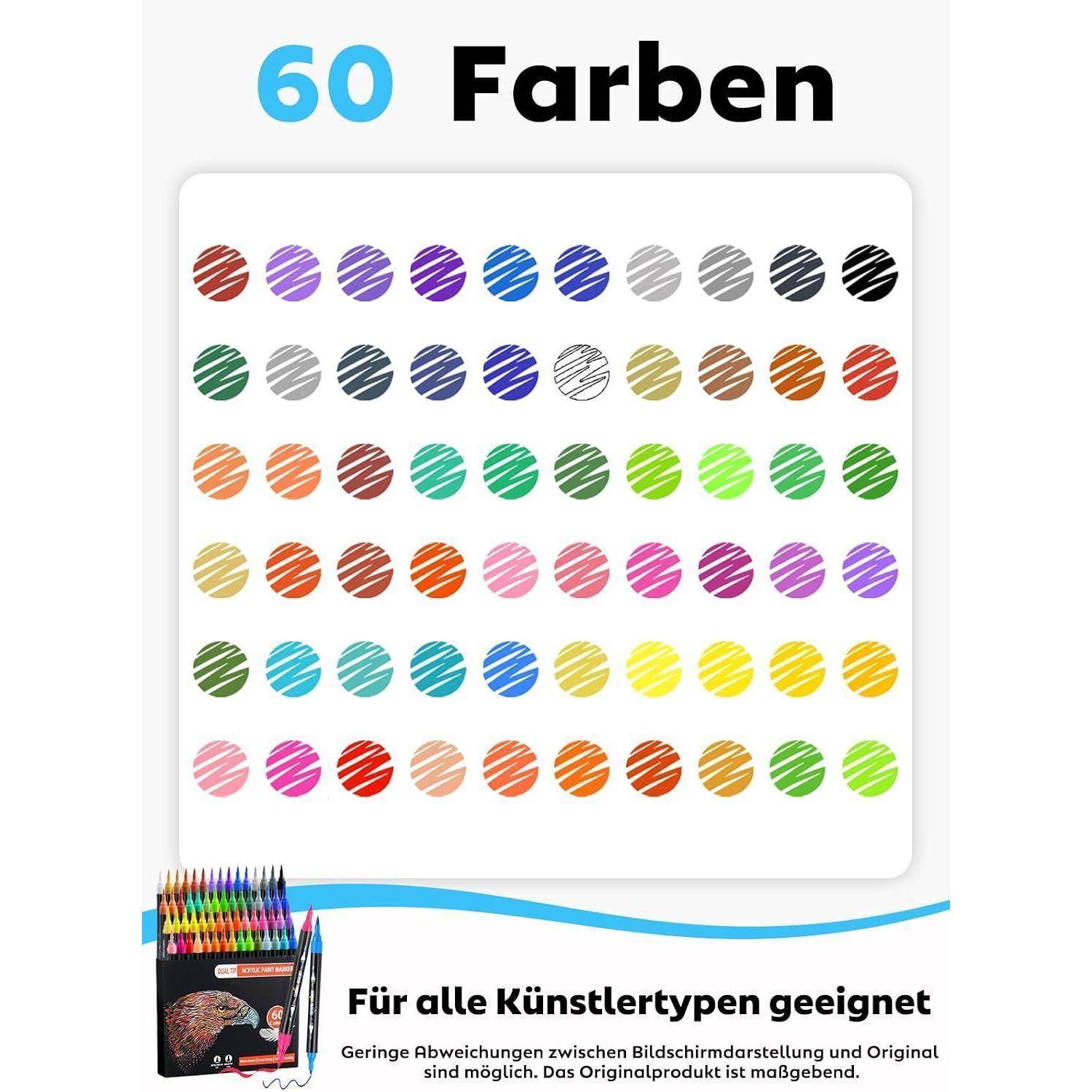 Werbebild für ein Kunstmarkerset mit dem Titel „60 Farben