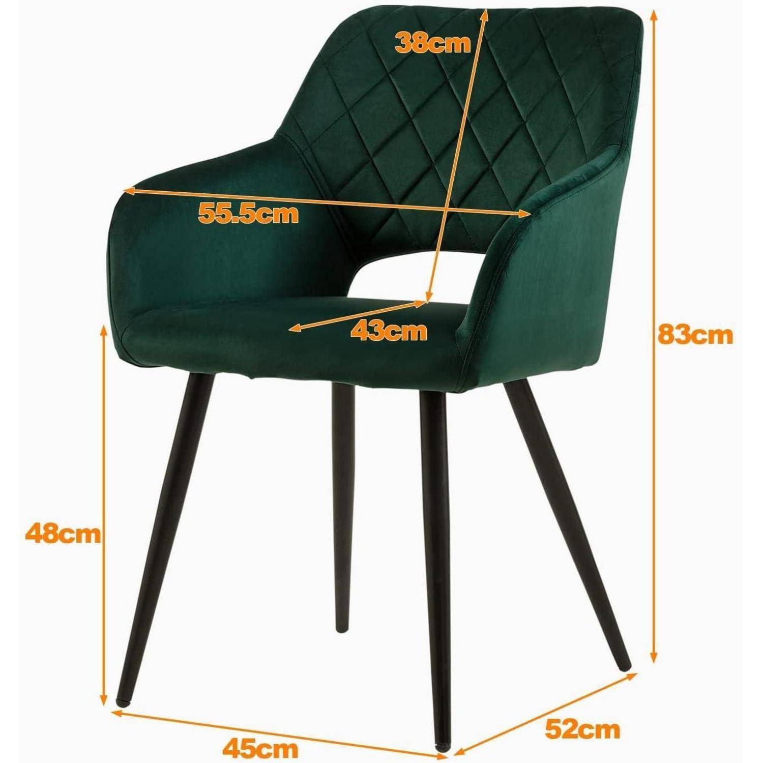 TUKAILAI Esszimmerstühle 2er Set aus Samt, Küchenstuhl Polsterstuhl mit Offener Rückenlehne,Armlehnen,Gepolstertem Sitz, Metallbeinen, Grün Stühl