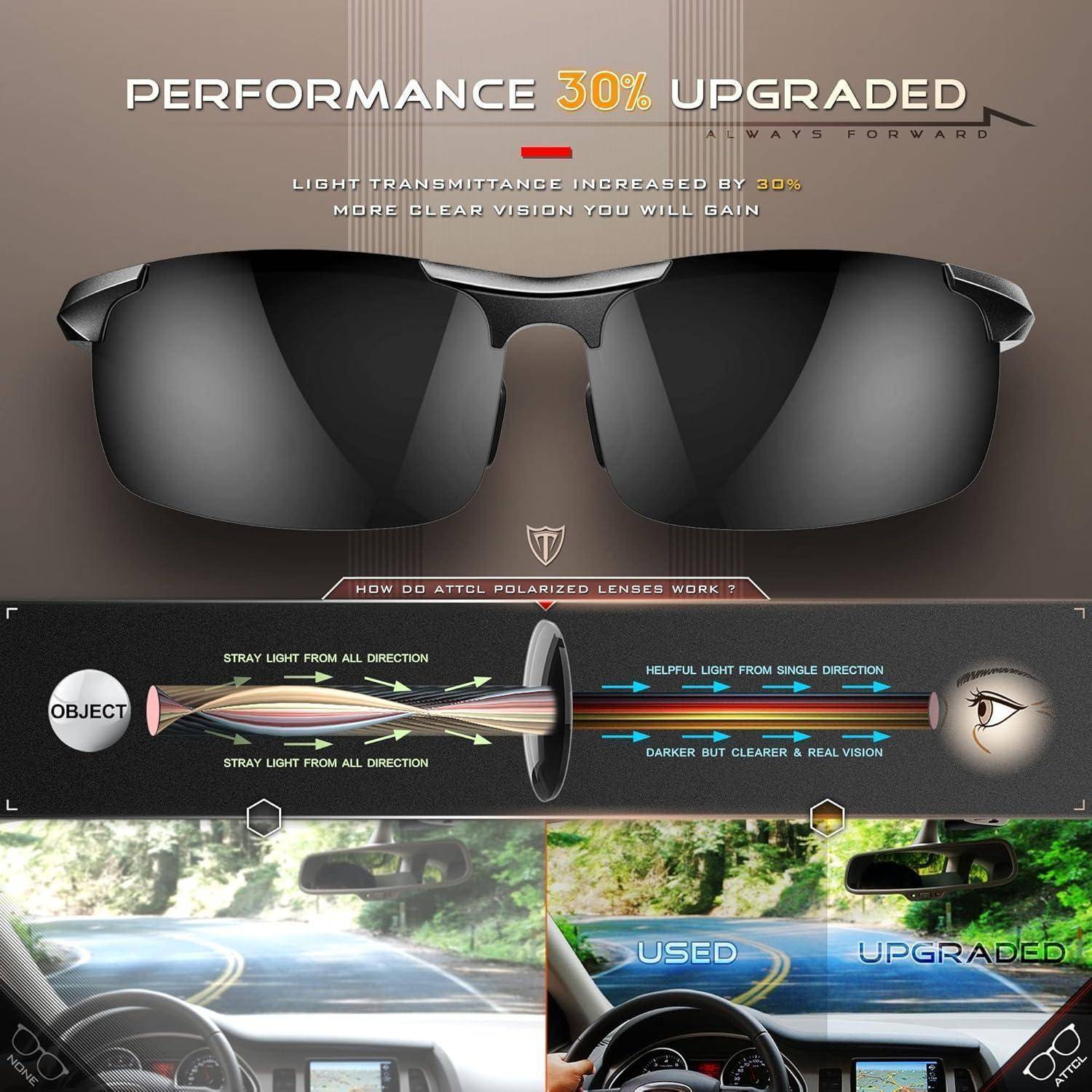 ATTCL Herren Polarisiert Metallrahmen Sonnenbrille Sportbrille Al-Mg Metallrahme Ultra leicht Schwarzer Rahmen/Schwarze Linse (Nicht Verspiegelt)