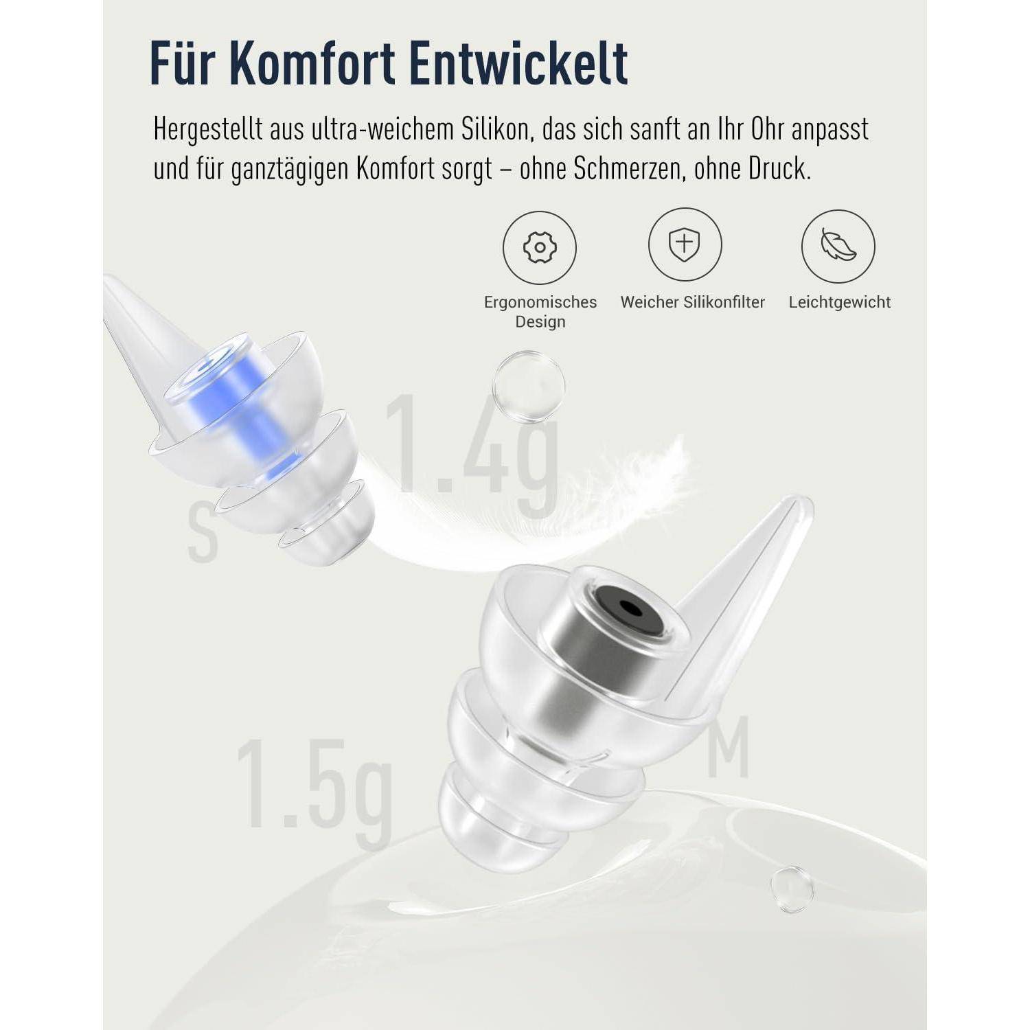 Hearprotek 2Paar Ohrstöpsel zum schlafen,Gehörschutz ohrenstöpsel für nacht gegen schnarchen-noise cancelling ohrstöpsel silikon ohrenschutz 36dB