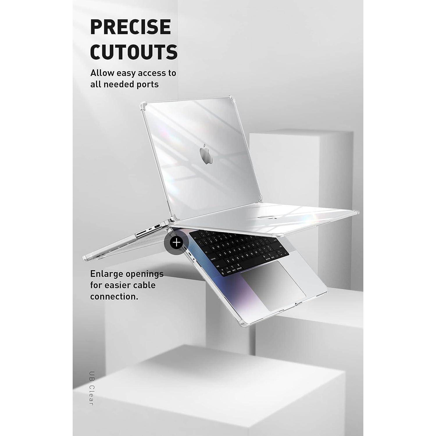 Laptop mit präzisen Ausschnitten und vergrößerten Öffnungen für einfachen Zugang zu Anschlüssen und Kabelverbindungen.