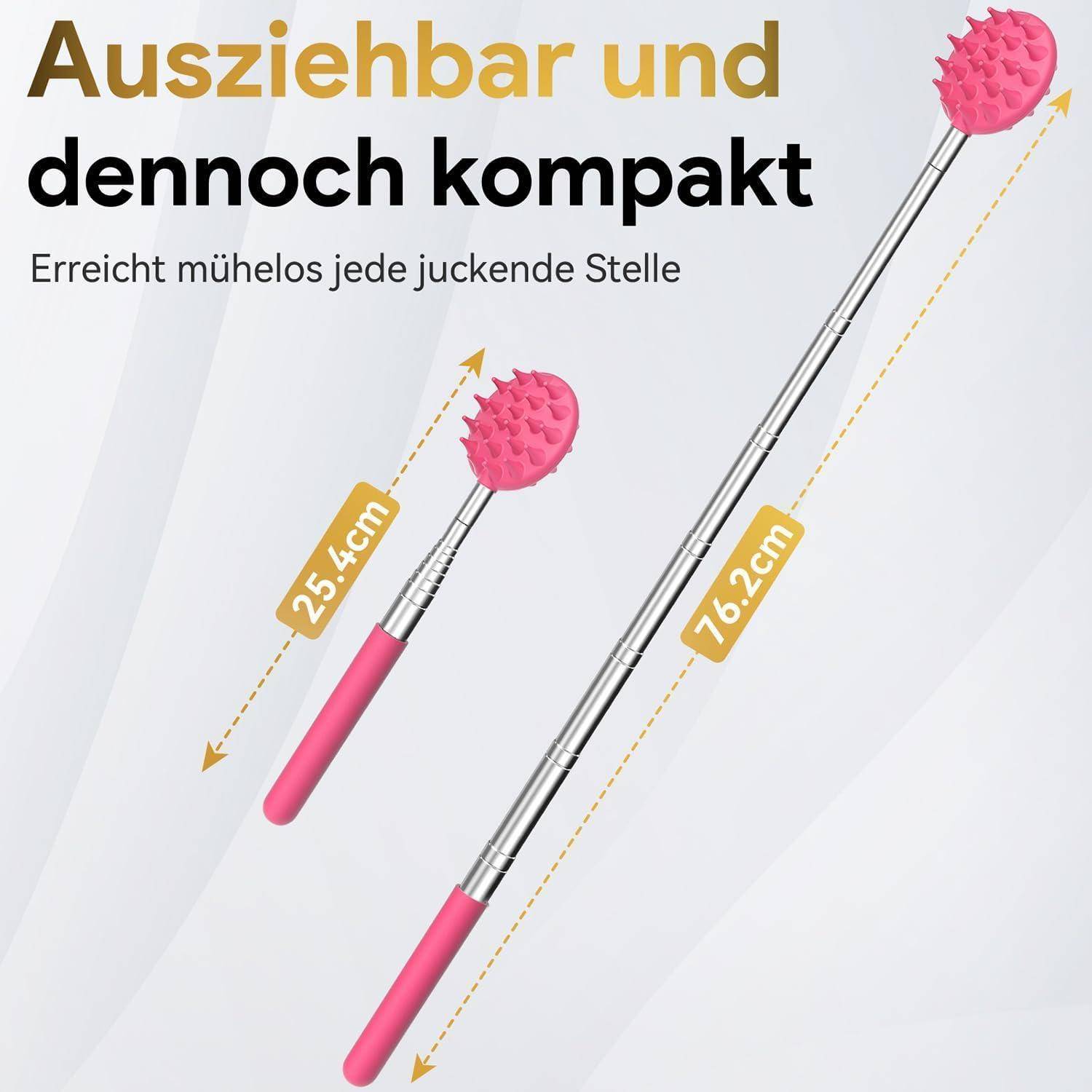 Rückenkratzer Ausziehbar, 5 Abnehmbare Köpfe, Edelstahlgriff, Geschenkset Rosa