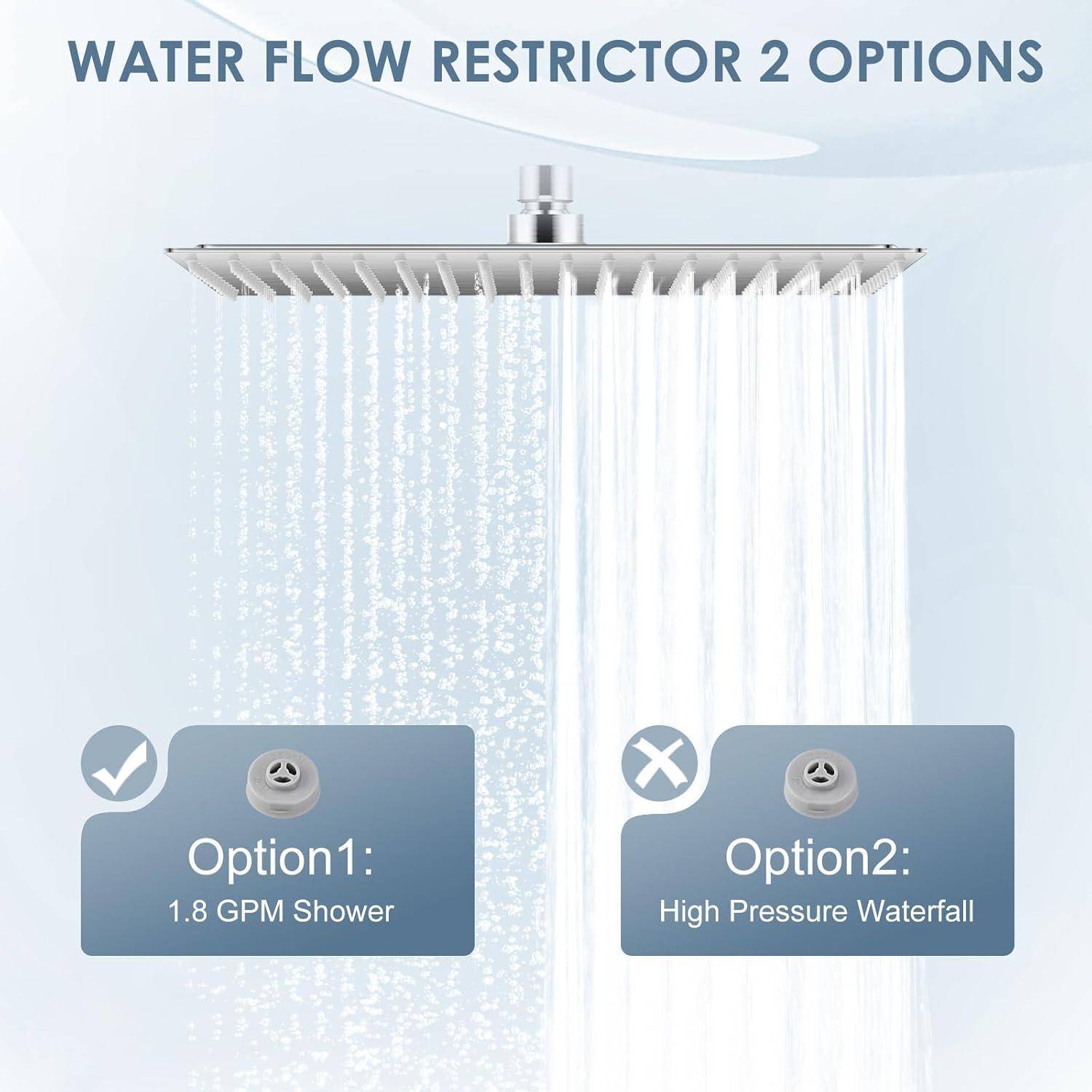 40CM Duschkopf Regendusche Groß Gebürstetes Nickel, 304 Edelstahl Wasserfall Duschkopf Wassersparend, Mit 324 Anti Kalk Düsen, 360° Verstellbarer