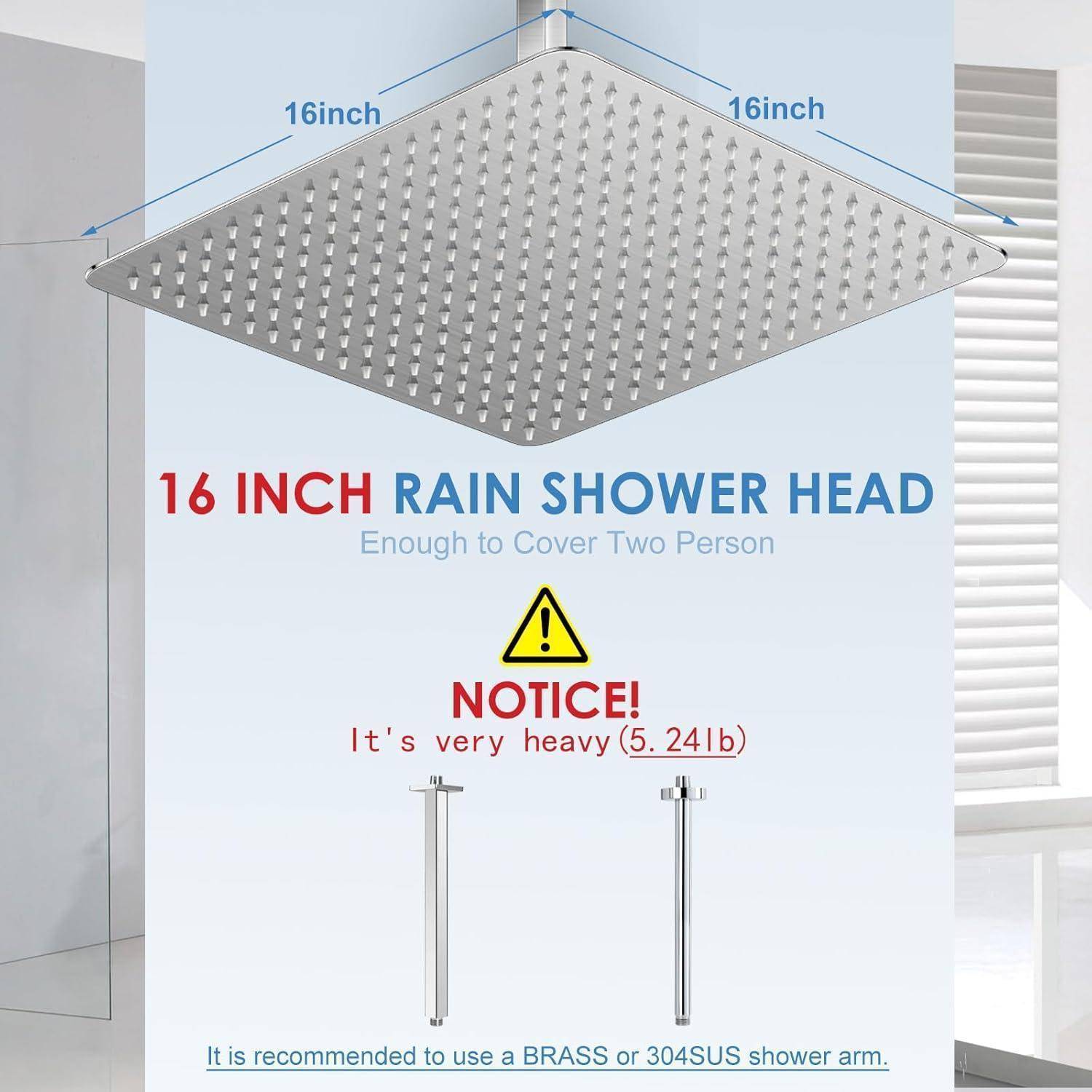 40CM Duschkopf Regendusche Groß Gebürstetes Nickel, 304 Edelstahl Wasserfall Duschkopf Wassersparend, Mit 324 Anti Kalk Düsen, 360° Verstellbarer