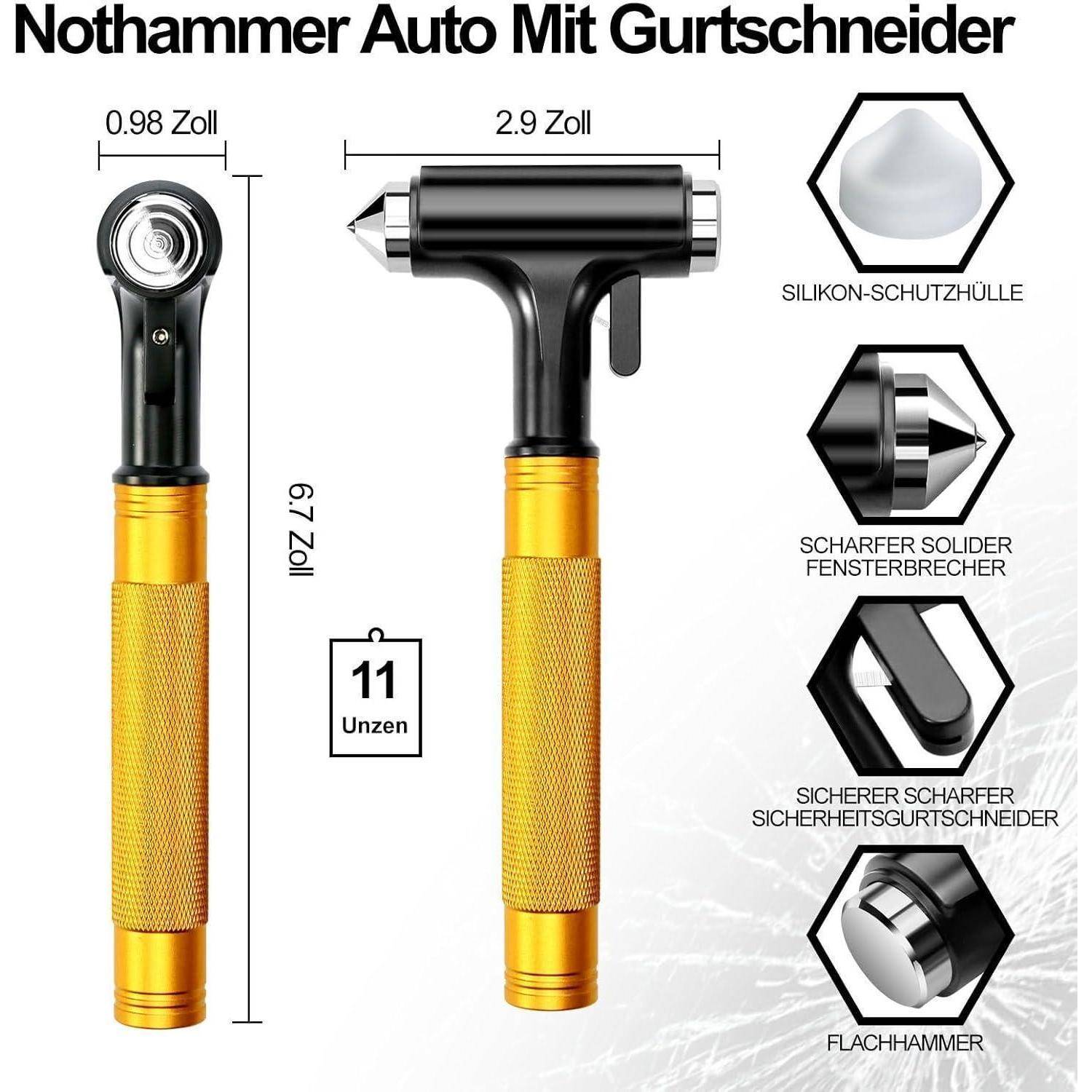 Premium Notfallhammer Auto, 2026 Multifunktions-Gurtschneider Nothammer, Schnelle Autorettung mit TÜV-Hammer, Aluminium-Gurtschneider &amp; Glasbrecher
