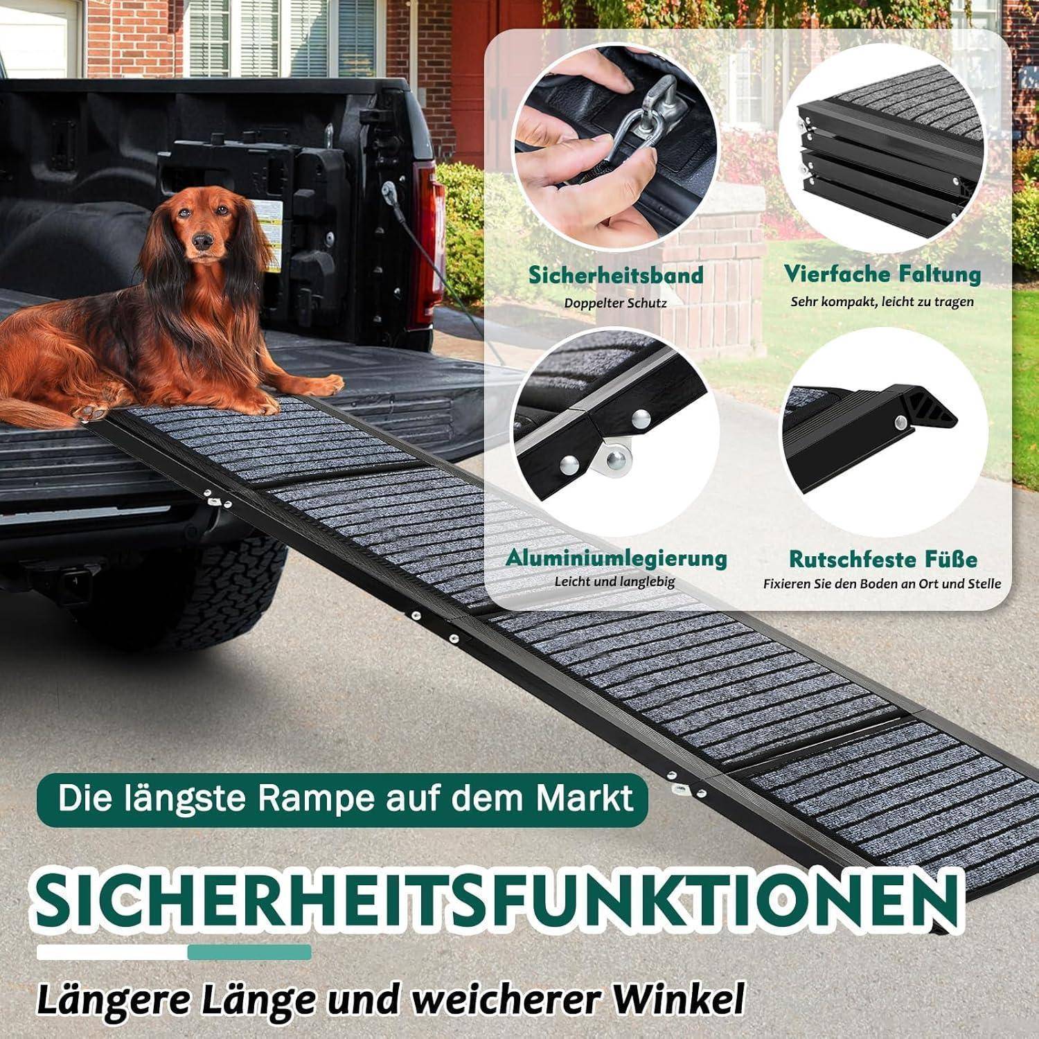 Längste 180cm & Breiteste 50cm Hunderampe,Faltbare Hunderampe Auto mit Rutschfester Teppich, Klappbar für Outdoor Stufen,Hundetreppe Auto für Mittl