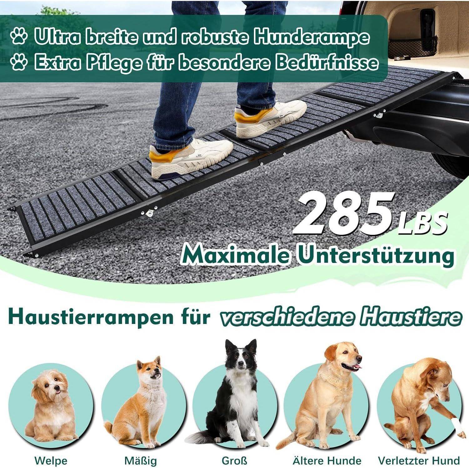 Längste 180cm & Breiteste 50cm Hunderampe,Faltbare Hunderampe Auto mit Rutschfester Teppich, Klappbar für Outdoor Stufen,Hundetreppe Auto für Mittl