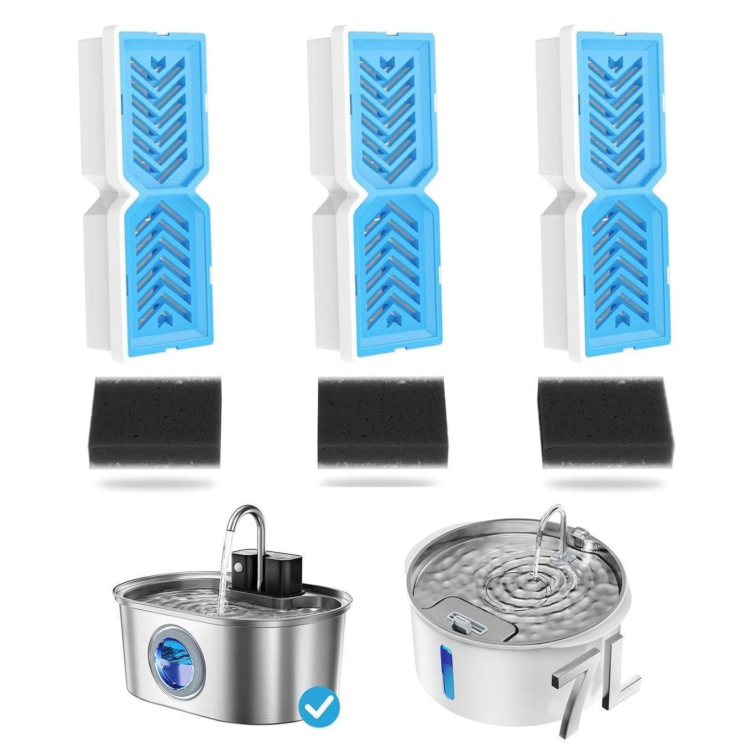 Katzenwasserbrunnenfilter, Ersatzfilter und Vorfilterschwämme für 3,2 l Haustier-Wasserbrunnen – 3 Stück Ersatzfilter 3er-Pack