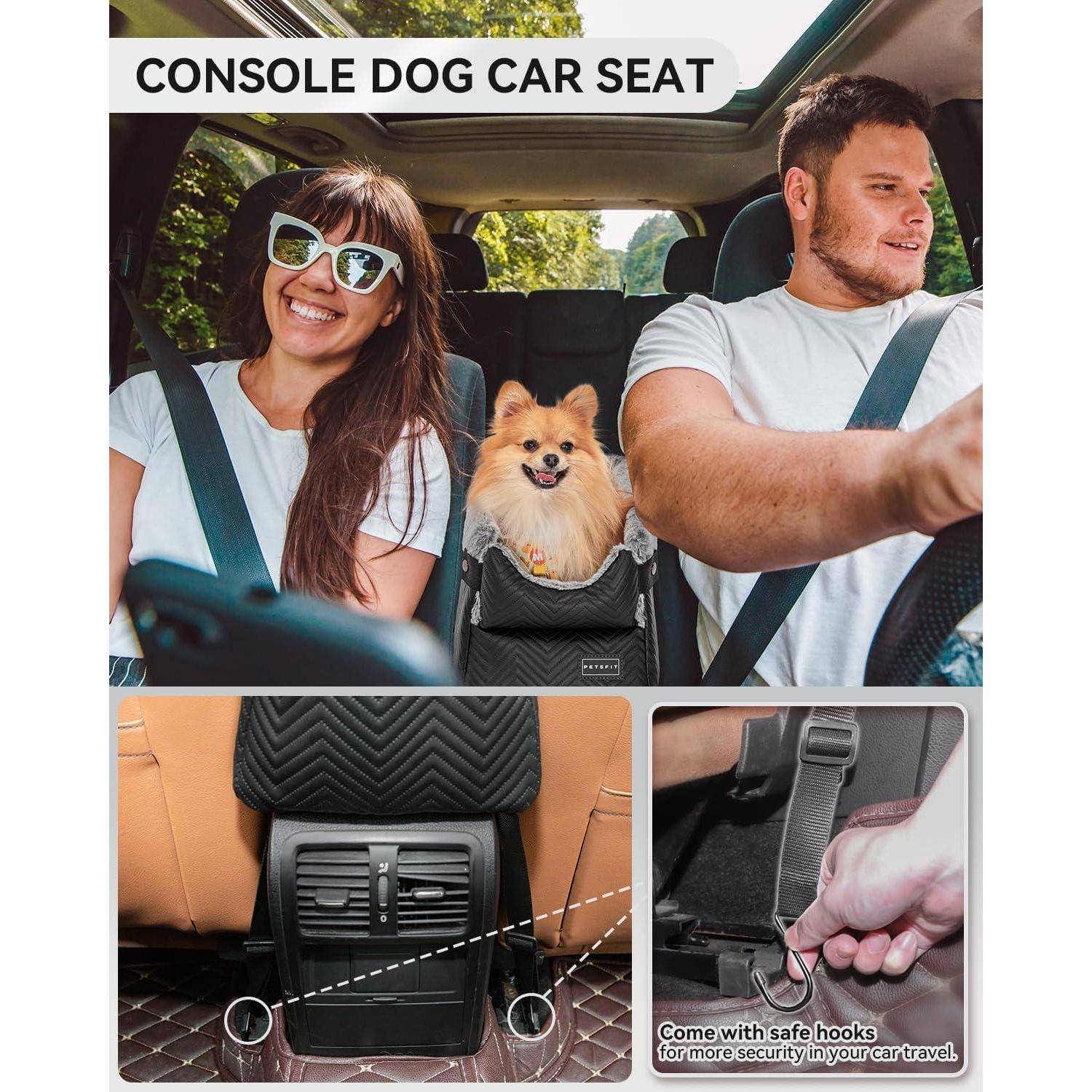 PETSFIT Hundesitz Mittelkonsole Auto, Autositz Hund Mittelkonsole mit verbesserten Sicherheitsgurten, waschbarem, dickem Kissen, Hunde Autositz für