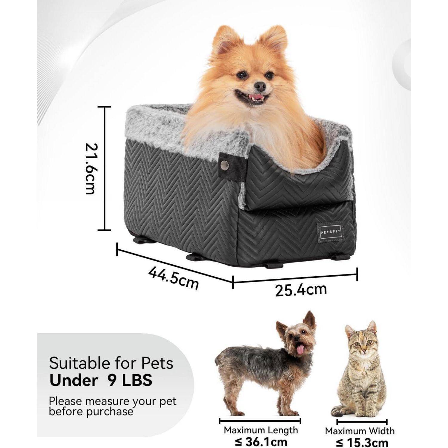 PETSFIT Hundesitz Mittelkonsole Auto, Autositz Hund Mittelkonsole mit verbesserten Sicherheitsgurten, waschbarem, dickem Kissen, Hunde Autositz für