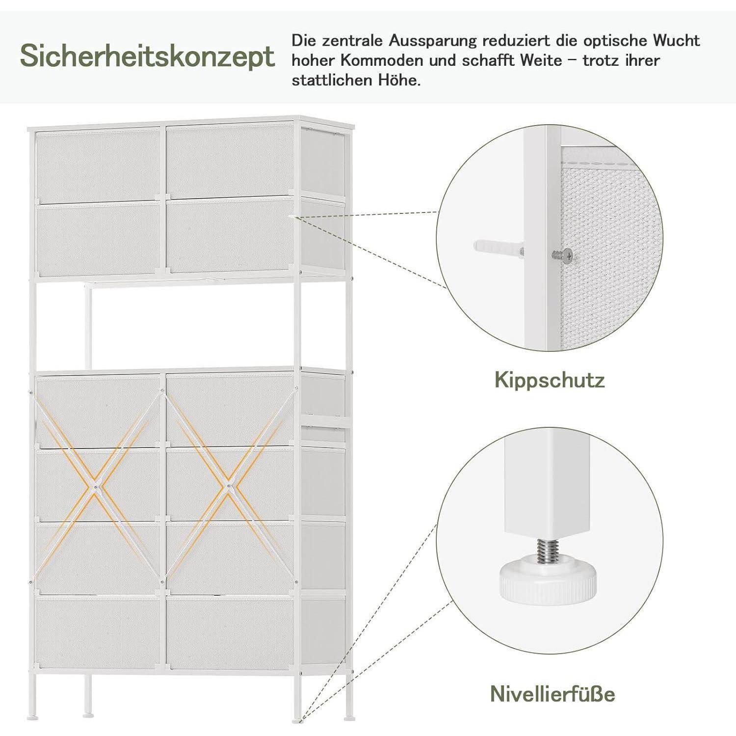 Hohe Kommode, weiße Aufbewahrungskiste mit offenem Mitteldesign, hohe Schlafzimmertruhe mit 12 Schubladen, große Kapazität, Aufbewahrungskiste für