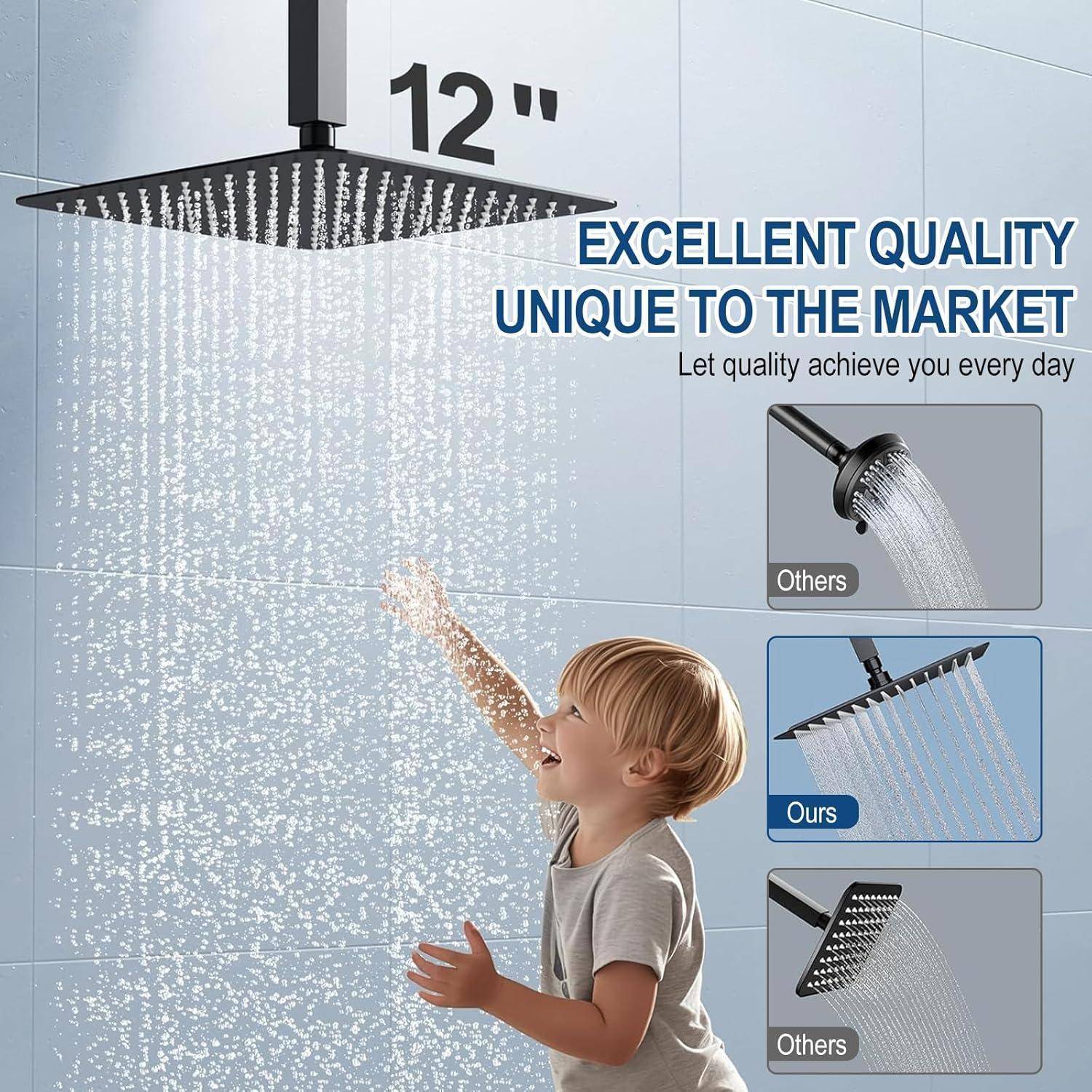 Regendusche duschkopf 12 Zoll, Duschkopf Regendusche Edelstahl 304 Quadrat (30x30cm), Kopfbrause Gebürstetes Chrom-Finish, Selbstreinigende