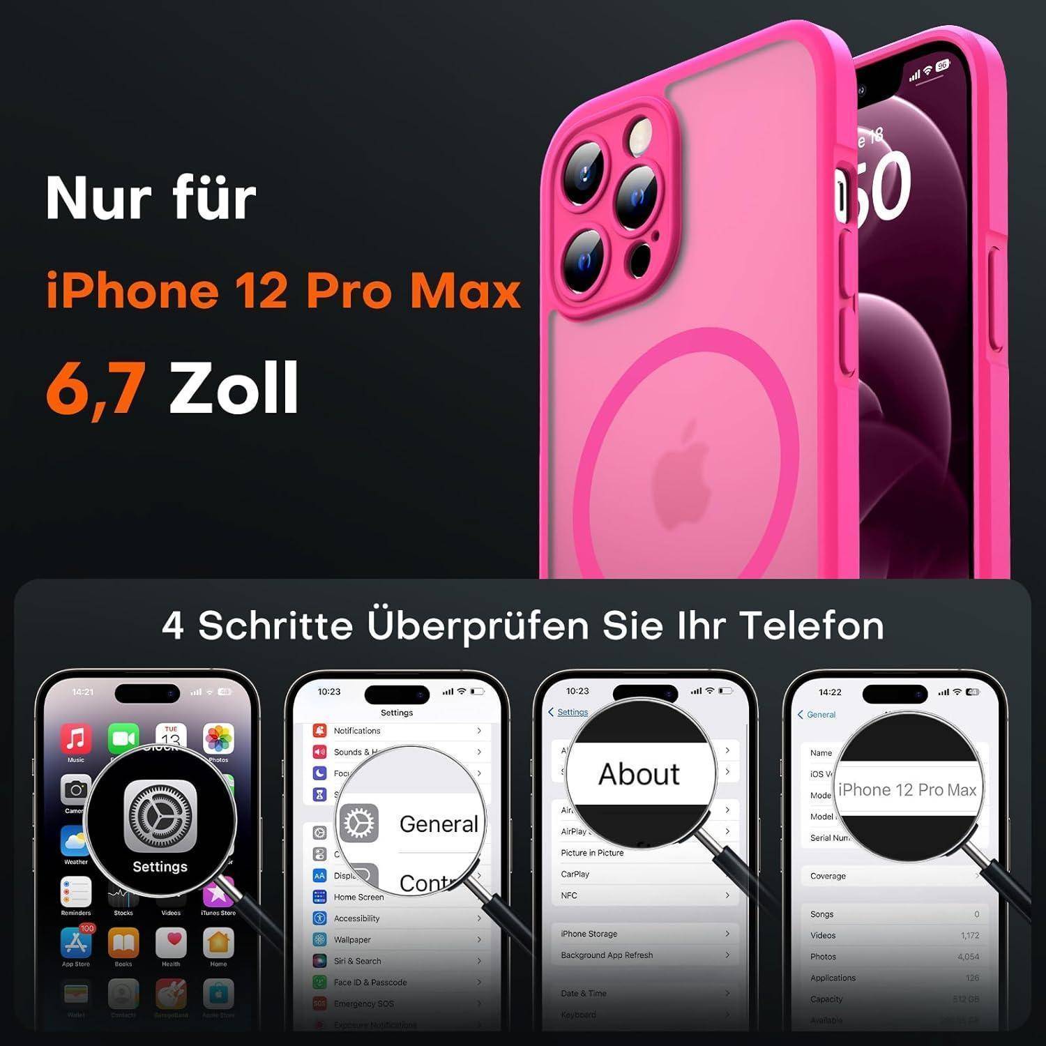 TOCOL für iPhone 12 Pro Max Hülle für Magsafe, Vollständiger Kameraschutz Stoßfest Kratzfest Transluzente Rückseite Magnetisch Handyhülle für