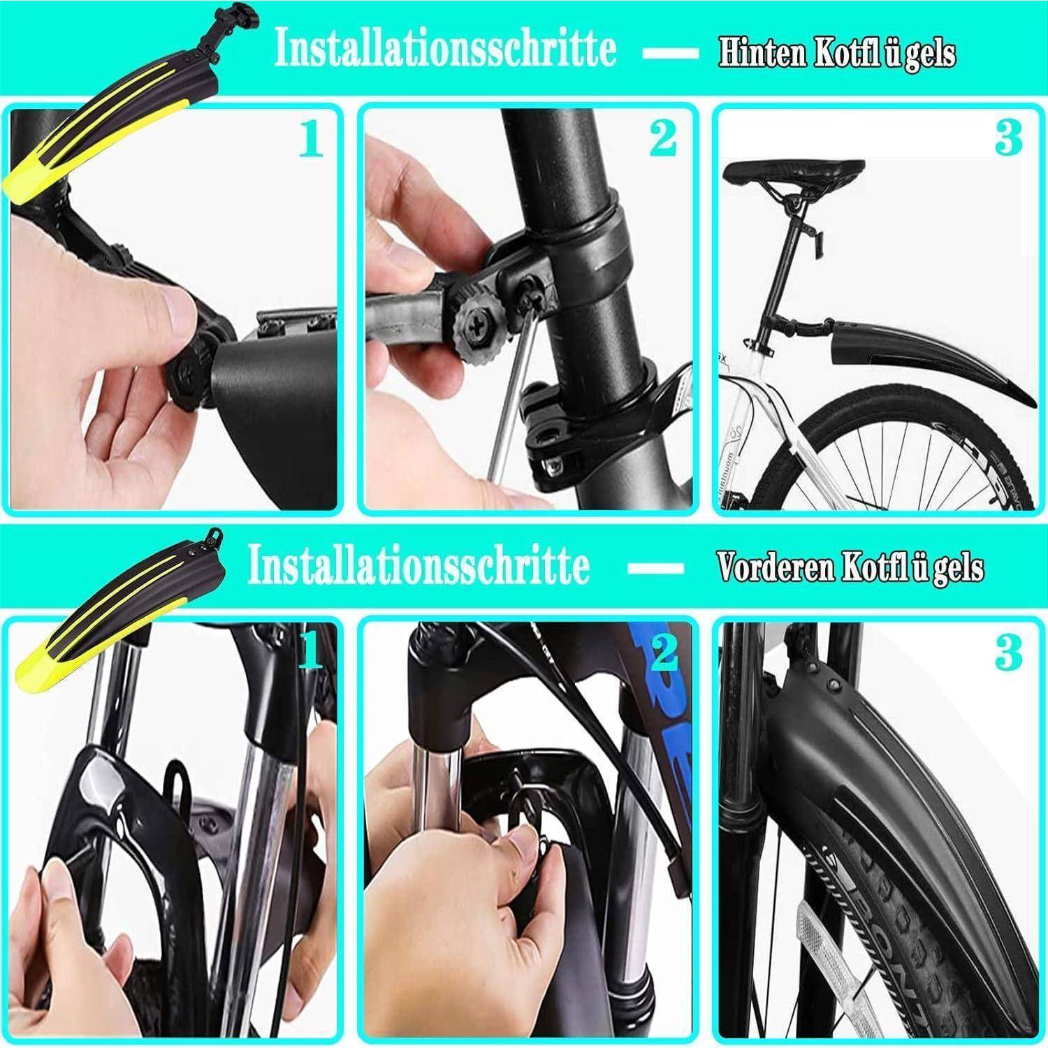 Fahrrad Schutzblech Set 20-26 Zoll Verstellbarer Spritzschutzset Vorne Hinten Schmutzfänger MTB Quick Release Befestigung Steck Kotflügel zum Schutz